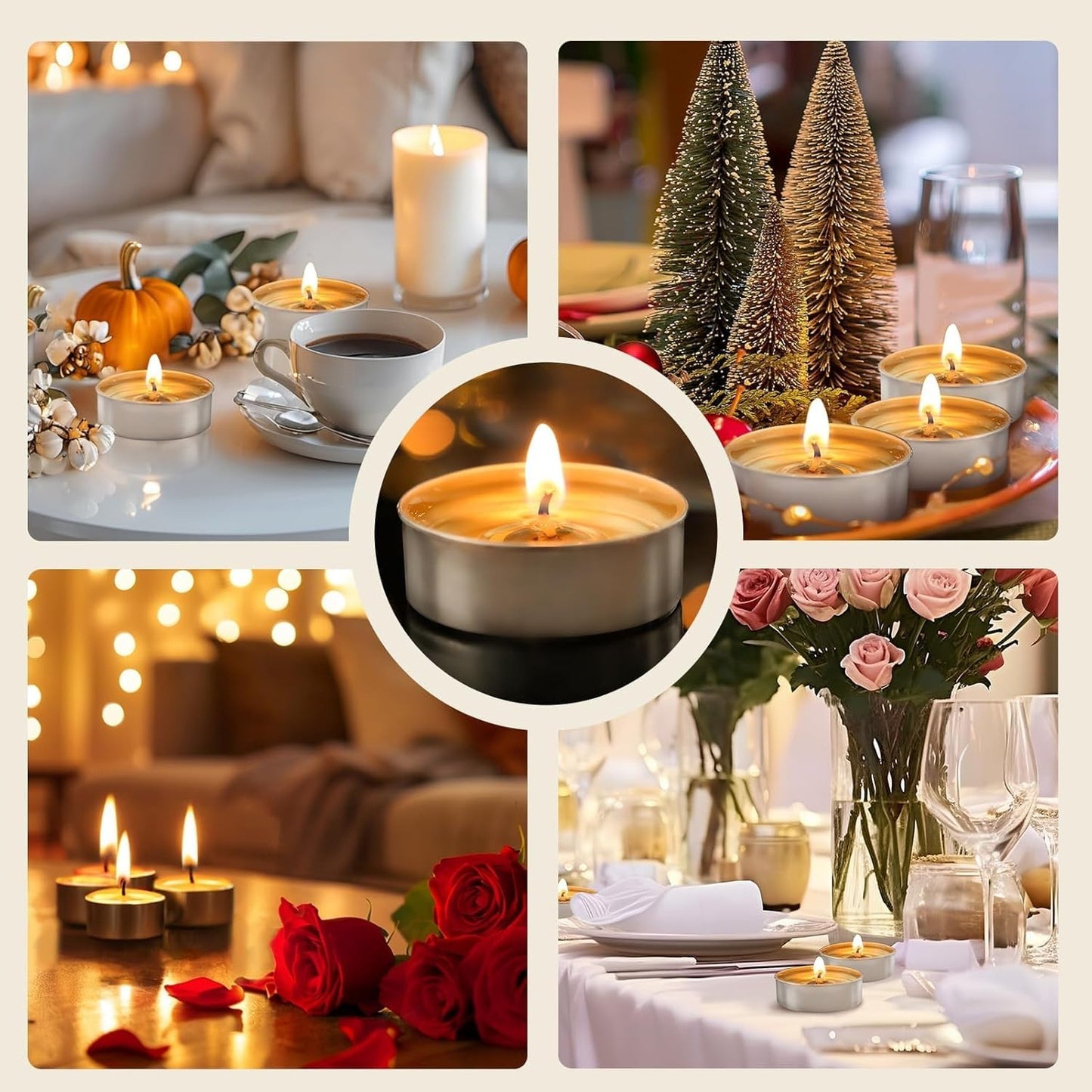 ViMe Light Up Your Home with Decorative Tea Candles Create a Warm Glow Cozy Atmosphere Charming Candlelight Add a Touch of Warmth Pack of 50 Tea Candles