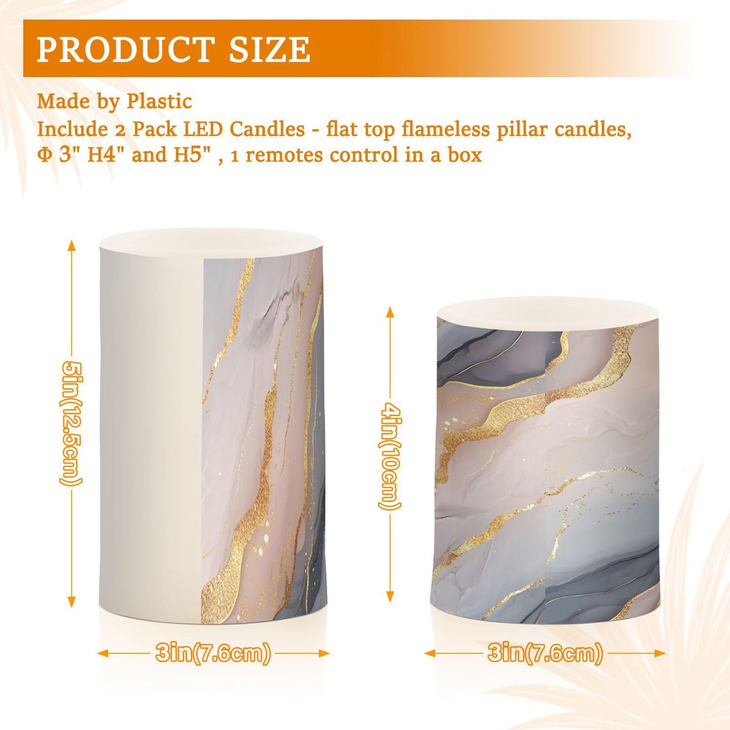 Zathe Flameless Flickering Candles Remote Control Led Pillar Candles for Decorations Marble Blush Grey