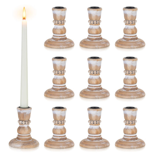 Inweder Wooden Taper Candle Holders: Rustic Wood Candlestick Holders Farmhouse Fall Decor for Living Room Dinning Table Centerpiece Christmas Set of 10