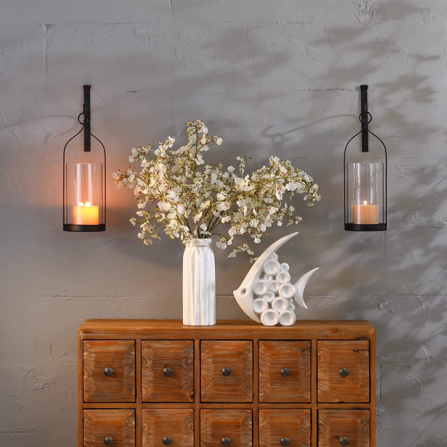 Wisiron Hanging Wall Sconce Medieval Modern Wall Mounted Hurricane Candle Holder Glass & Metal Farmhouse Handcrafted Wall Art Decorations, Black HT21-0205B
