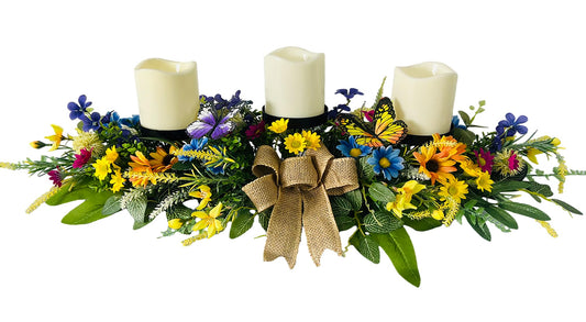 Svndlyn Candle Holders Spring Summer Centerpiece,3 Wick Candle Holder with Daisy and Sunflowers, Perfect for Spring Decor,Easter Centerpiece Table Decor,Indoor Home Decor,Desktop Decor