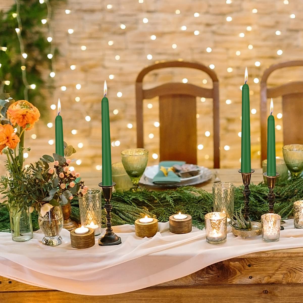 10 inch Cone-Shaped Candle, Set of 24 Smoke-Free, drip Free Wax, Long Burning, Used for Home Decoration, Churches, Celebrations, Parties (Green)