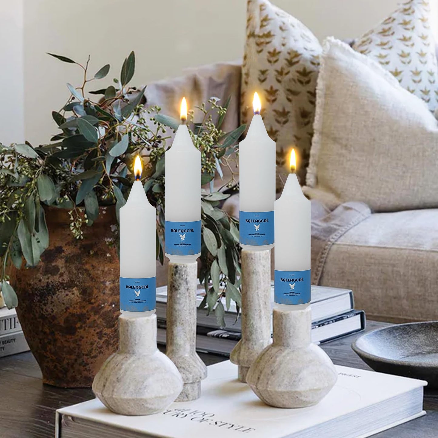 Smokeless Candlesticks Short Taper Candle,Unscented 5 Inches White Candle Sticks Dripless Tapered Candles for Weddings Festive Women Gifts(Set of 4-White)