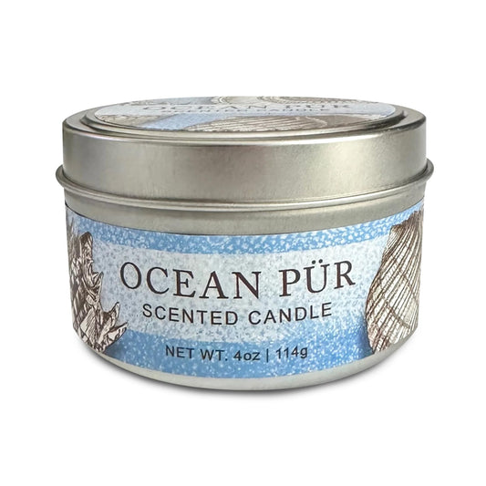 Greenwich Bay Hand-Poured Scented Candle in Decorative Tin – 4 oz/114 g Travel Candle with Lead-Free Wick, Vegetable Wax, Long-Burning Aromatherapy Gift, Single Wick – Made in USA (Ocean Pur)