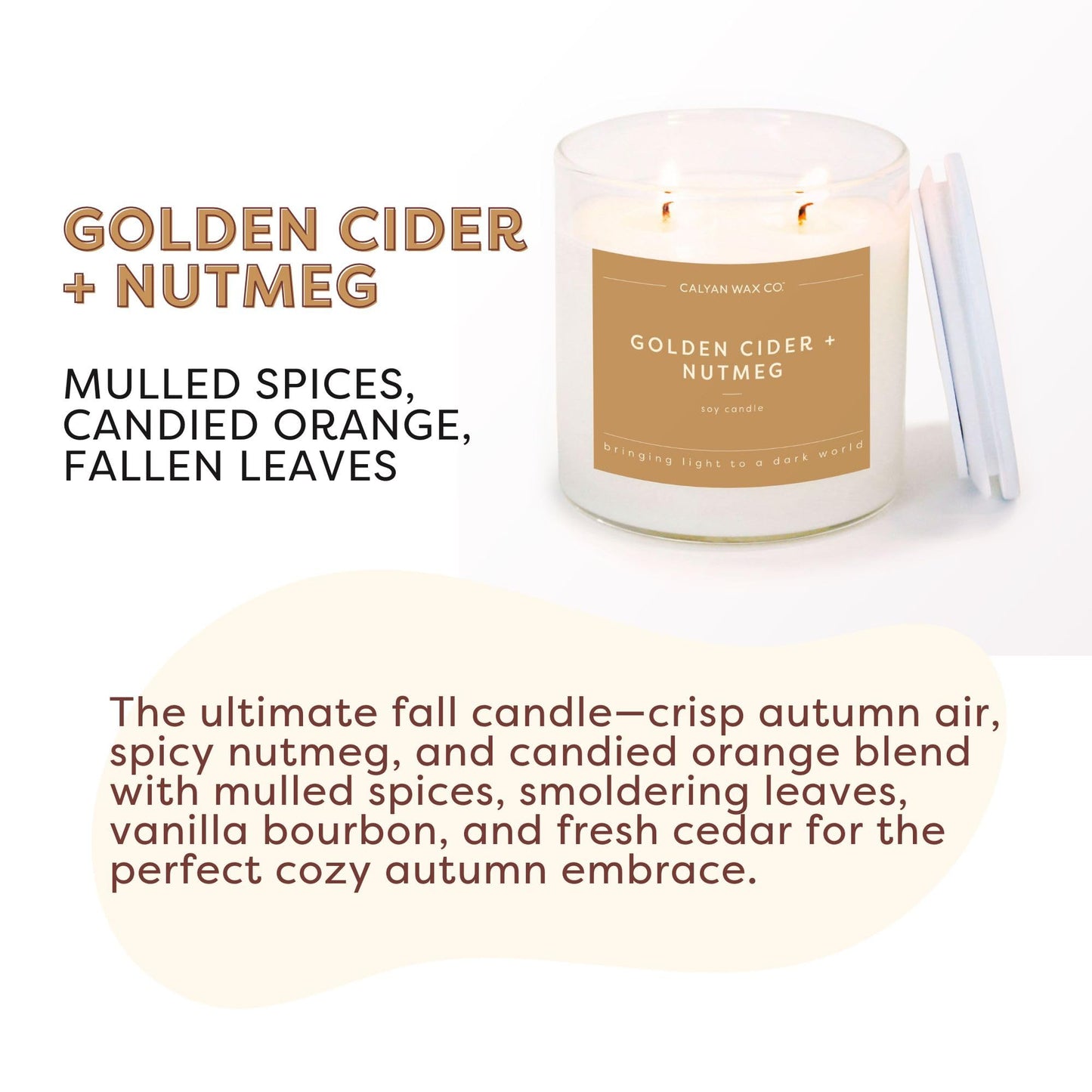 Calyan Wax Co. Golden Cider & Nutmeg 2 Wick Scented Candle - 37 Hour Burn - Luxury Clean Soy Wax Candles - Long Lasting Large Glass Jar Candle for Home - 8.8oz