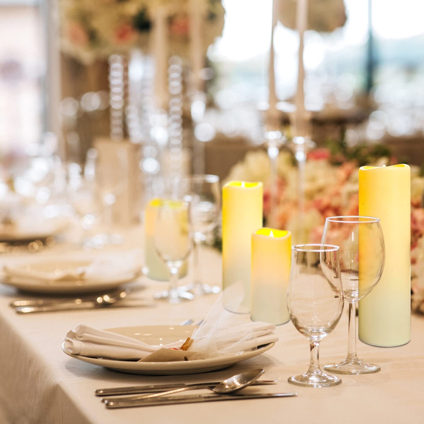YIWER Plastic Waterproof Flameless Candles Set of 18: Battery Operated Candles Ivory Flickering Pillar Candles Include 4"/5"/6"/7"/8"/9" with 10-Key Remote 2/4/6/8H Timer Function