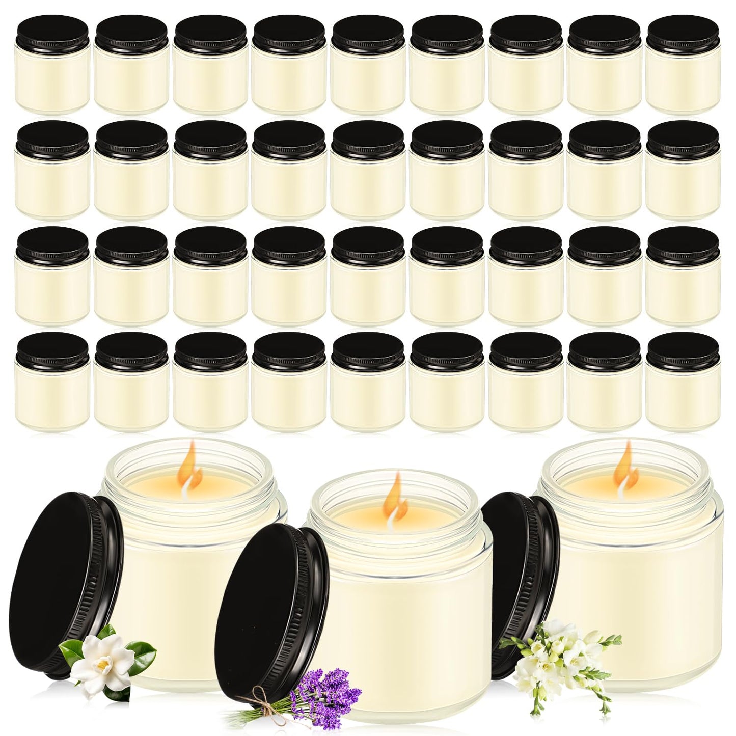 MTLEE 36 Pcs Mini Mason Jar Candles Favors Bulk 4 oz Small Scented Jar Candles with Lids for Birthday Wedding Party Gift(Freesia, Gardenia, Lavender)