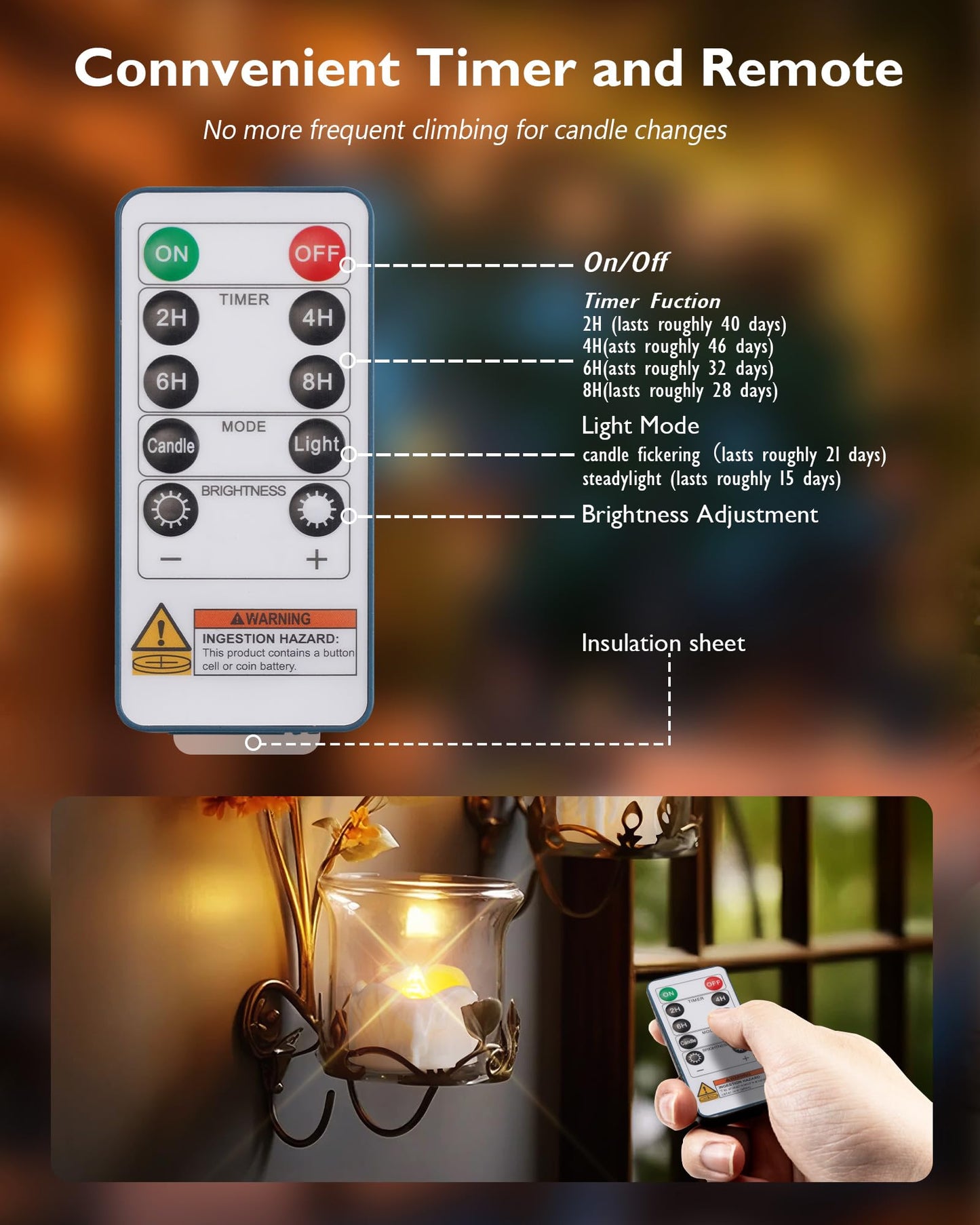 Homemory 12pcs Remote Timer LED Tea Lights Candles, 400+Hours Flickering Flameless Battery Votive Tealights for Tabletop Lighting, Centerpieces Decor, Holiday, White Base