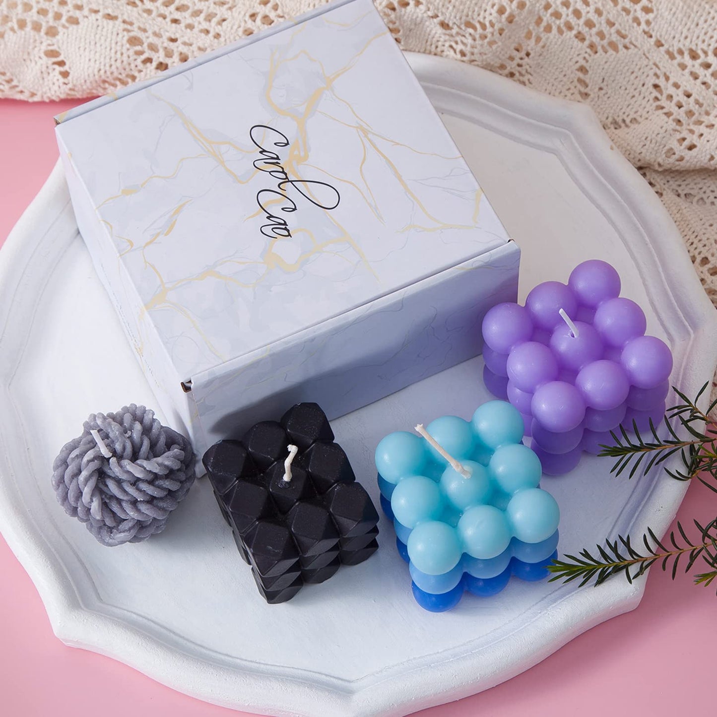 Bubble Candle, 4pcs Cube Soy Wax Bubble Candles Scented Aesthetic Bubble Candle Set for Home Bedroom Decor Birthday Mothers Day Gifts for Mom (Blue Bubble Candles)