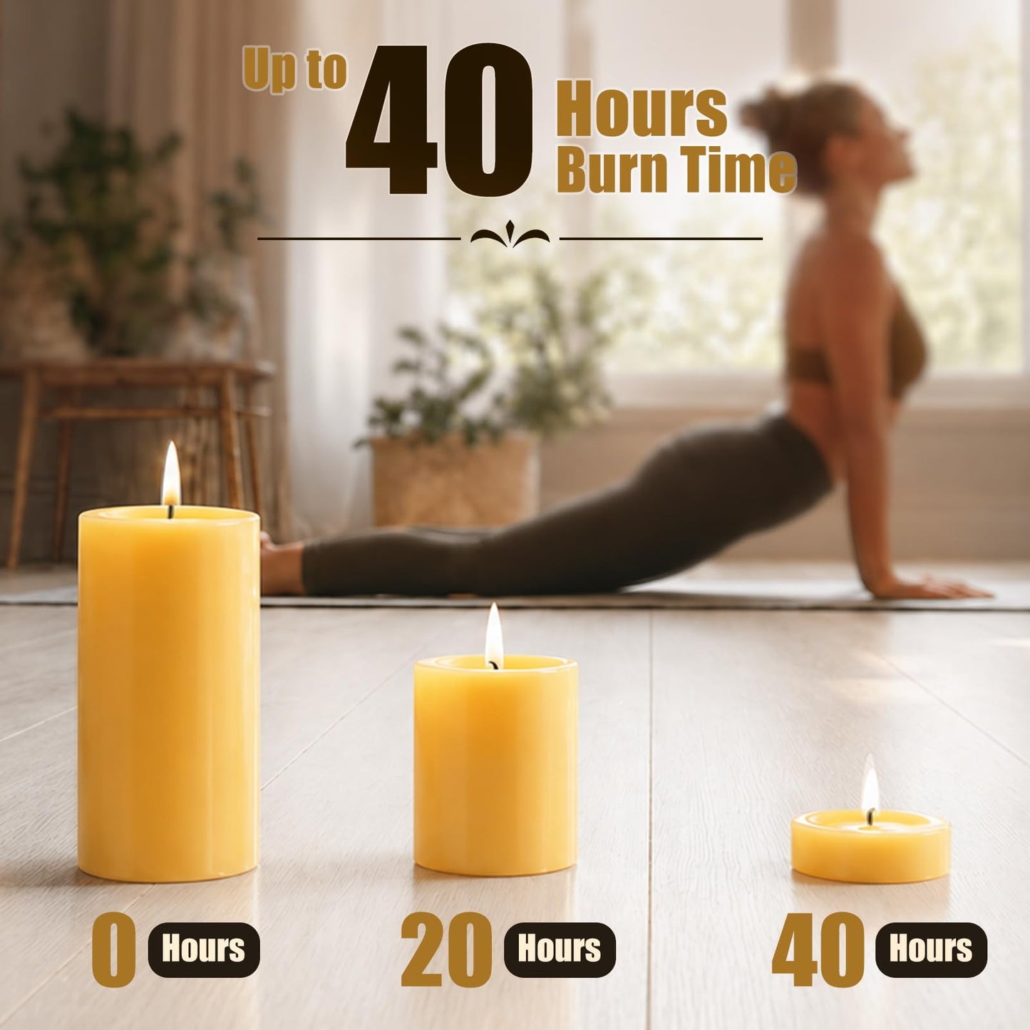 6 Pack Pure Beeswax Pillar Candles, 160 Hours Long Burning Beeswax Candle, Bees Wax Candles for Home, Prayer, Emergency, Unscented, Smokeless & Dripless, 2x4 Inch
