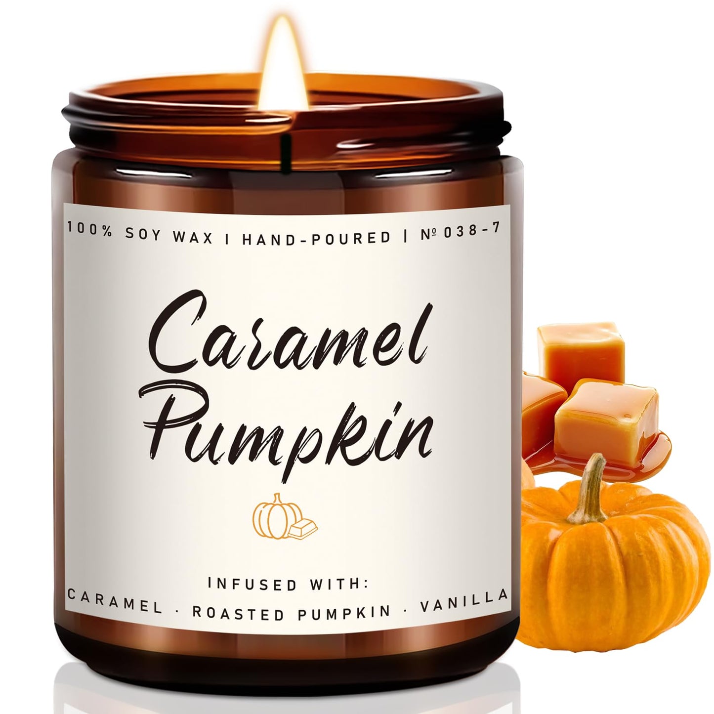 Auelife Fall Candle, Caramel Pumpkin Scented Candle – Fall Soy Candles for Home, Cozy Autumn Aromatherapy Candles, Sweet Pumpkin & Caramel Fragrance | Gift for Women, Home Décor