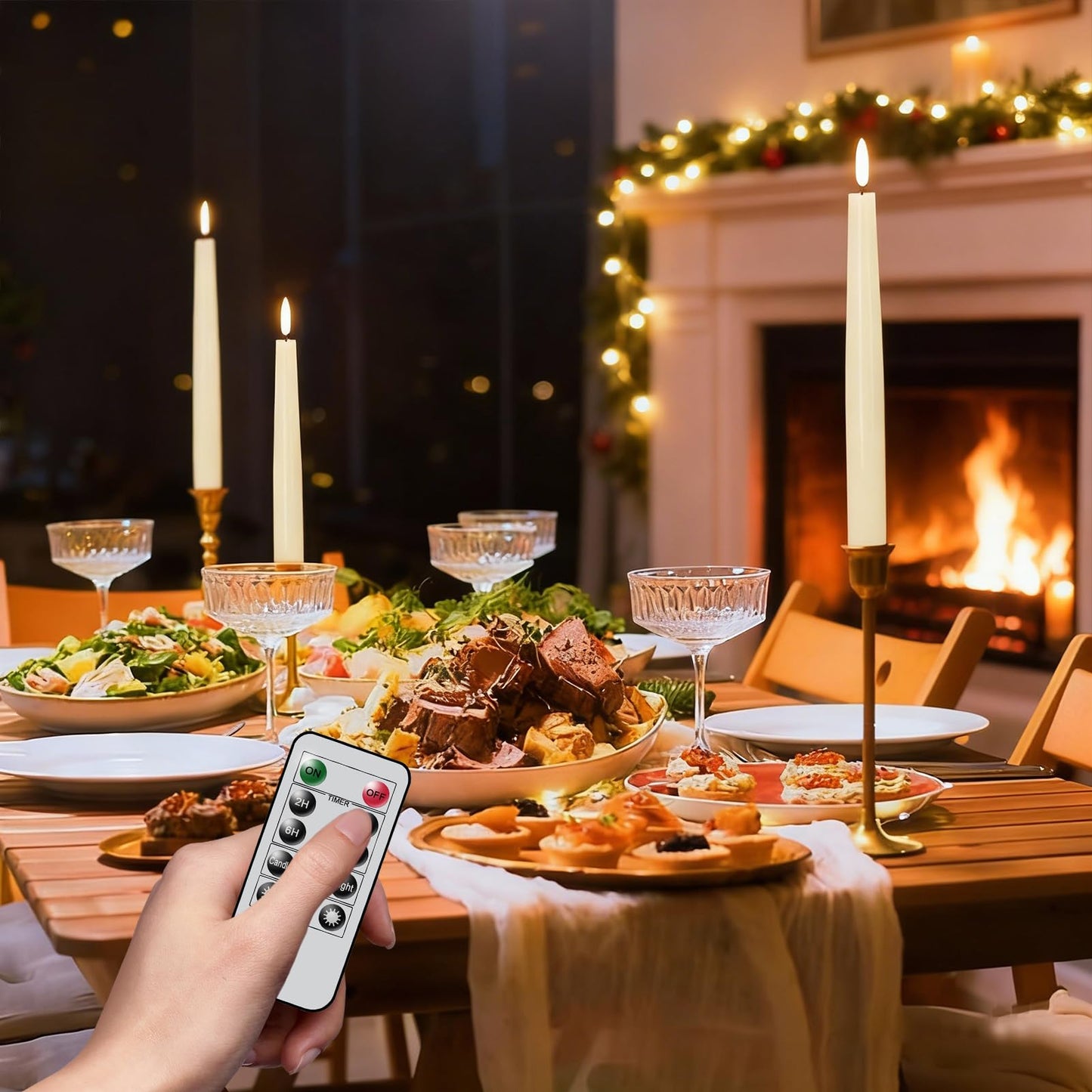 GenSwin Rechargeable Flameless Taper Candles, 3 Pack Ivory LED Taper Candles Battery Operated with Remote Timer, Real Wax Flameless Candlesticks for Christmas Holiday Home Decor