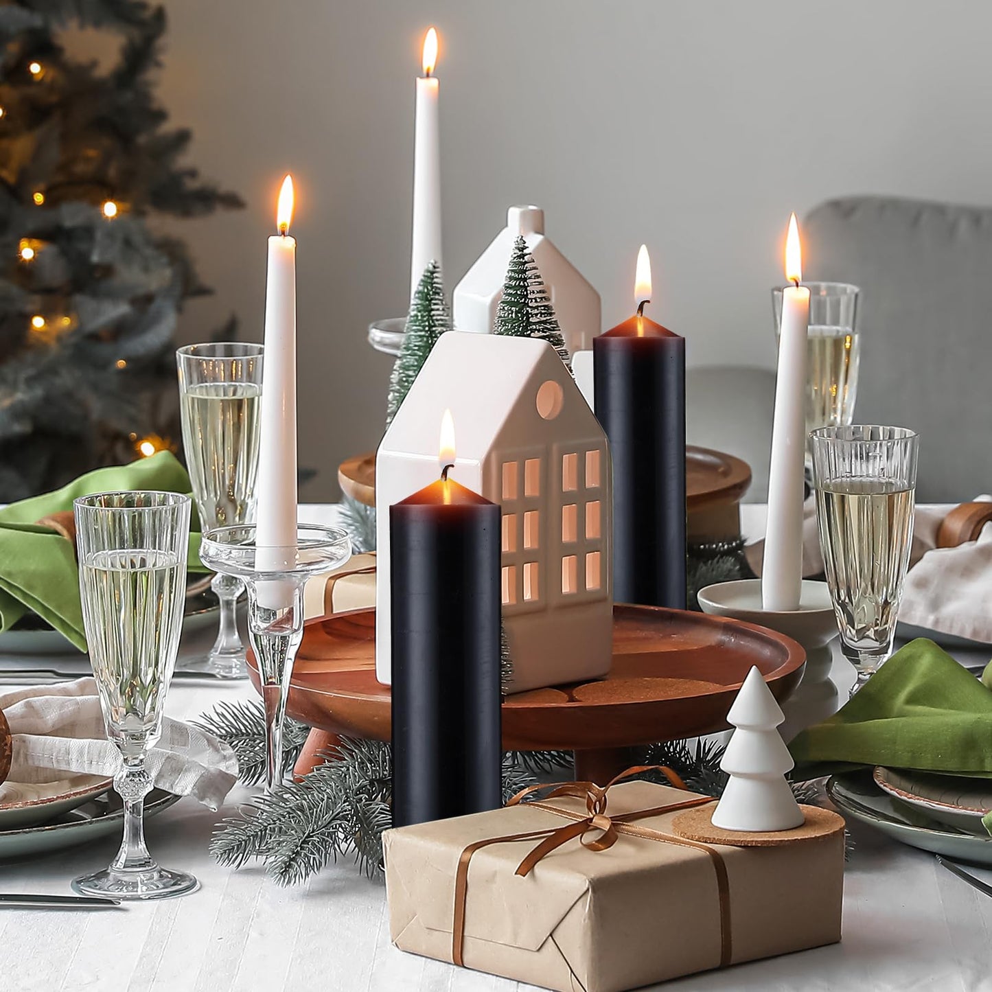 MTLEE 18 Pcs Set of 3 Pillar Candles Bulk 2 in x 3, 6, 8 Long Burning Clean Unscented Smokeless Pillar Candles for Wedding Emergency Lanterns Ceremony Party(Black)