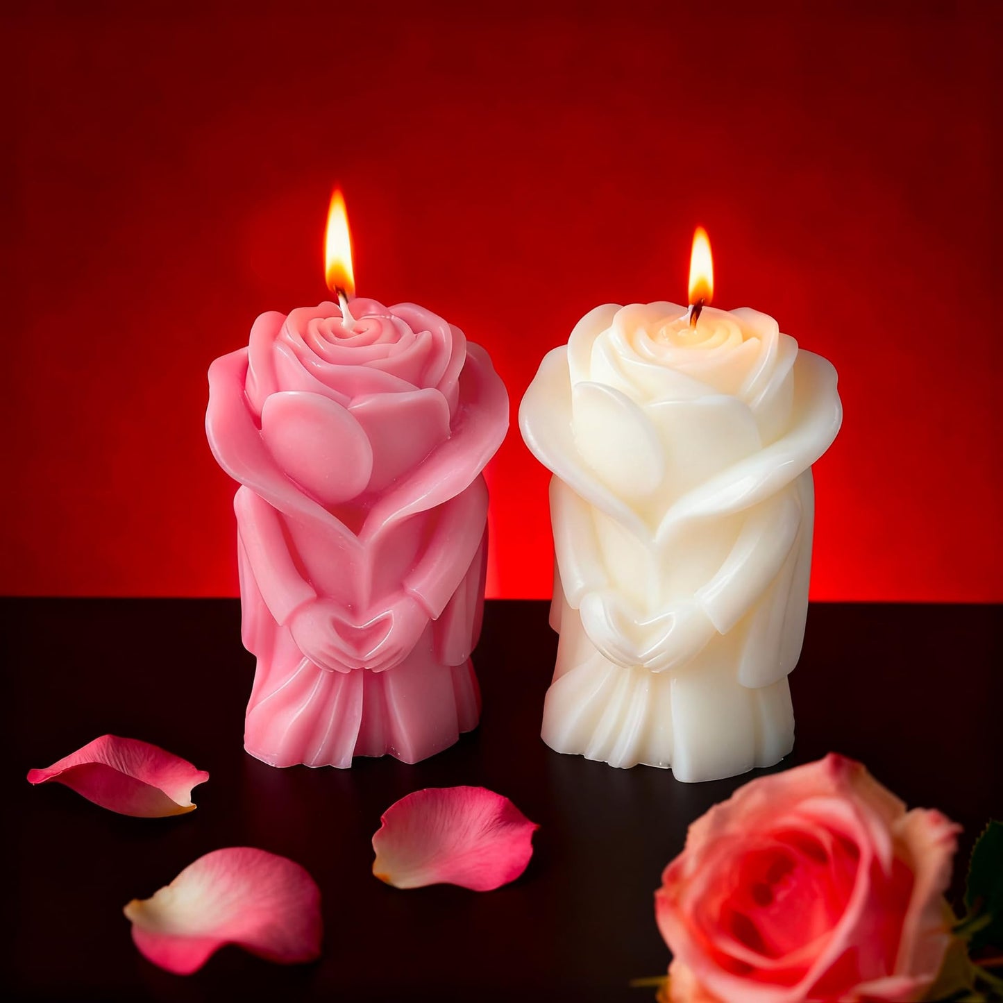 3pcs Valentine's Day Rose Couple Aromatherapy Candles, Romantic Wedding Decoration Gift Candles