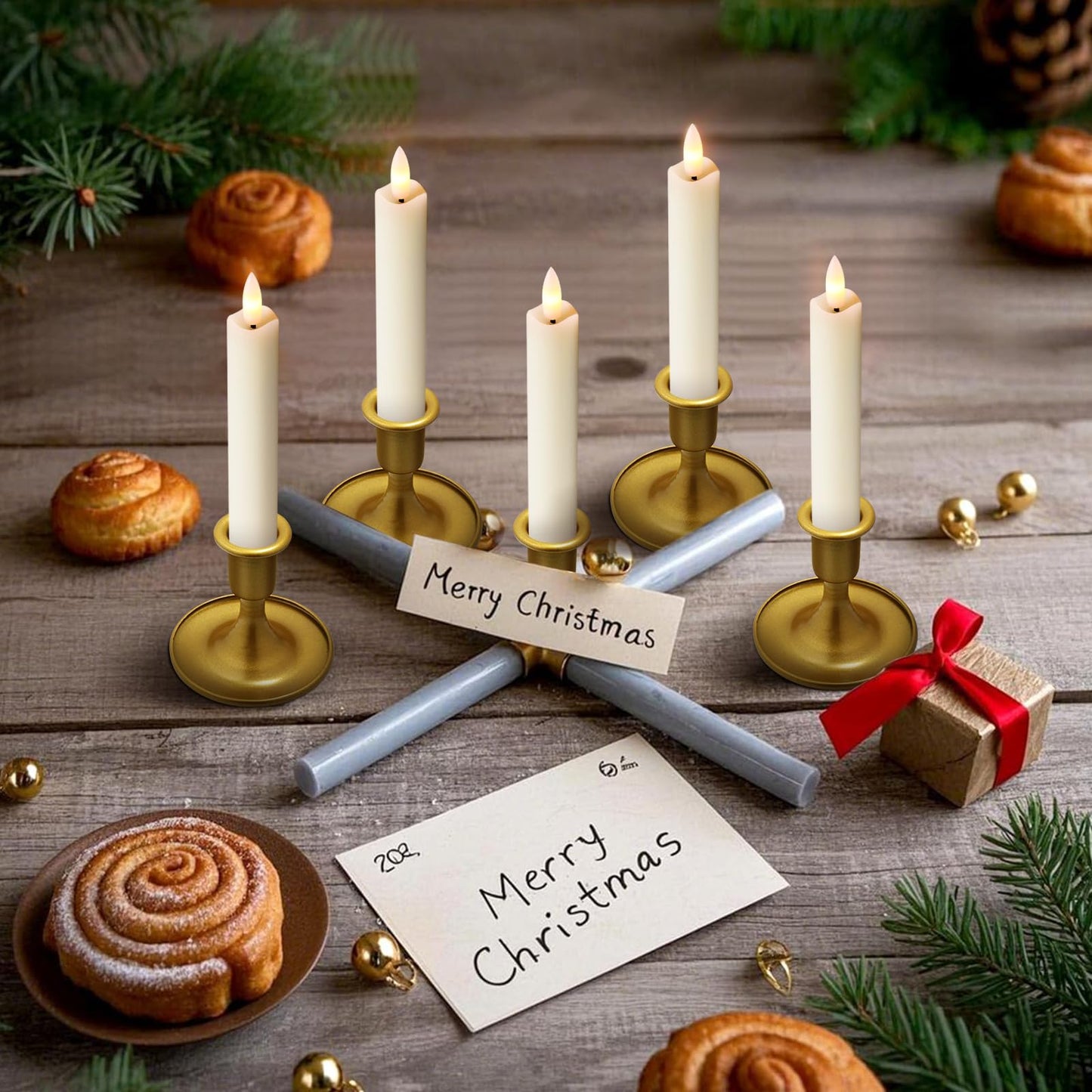 KSWING Upgraded Real Wax Short LED Flameless Taper Candles with Remote, 6 PCS White Candlesticks Battery Operated 3D Flickering - 6" Realistic Fake Candle Sticks for Home/Wedding/Fireplace Xmas Decor