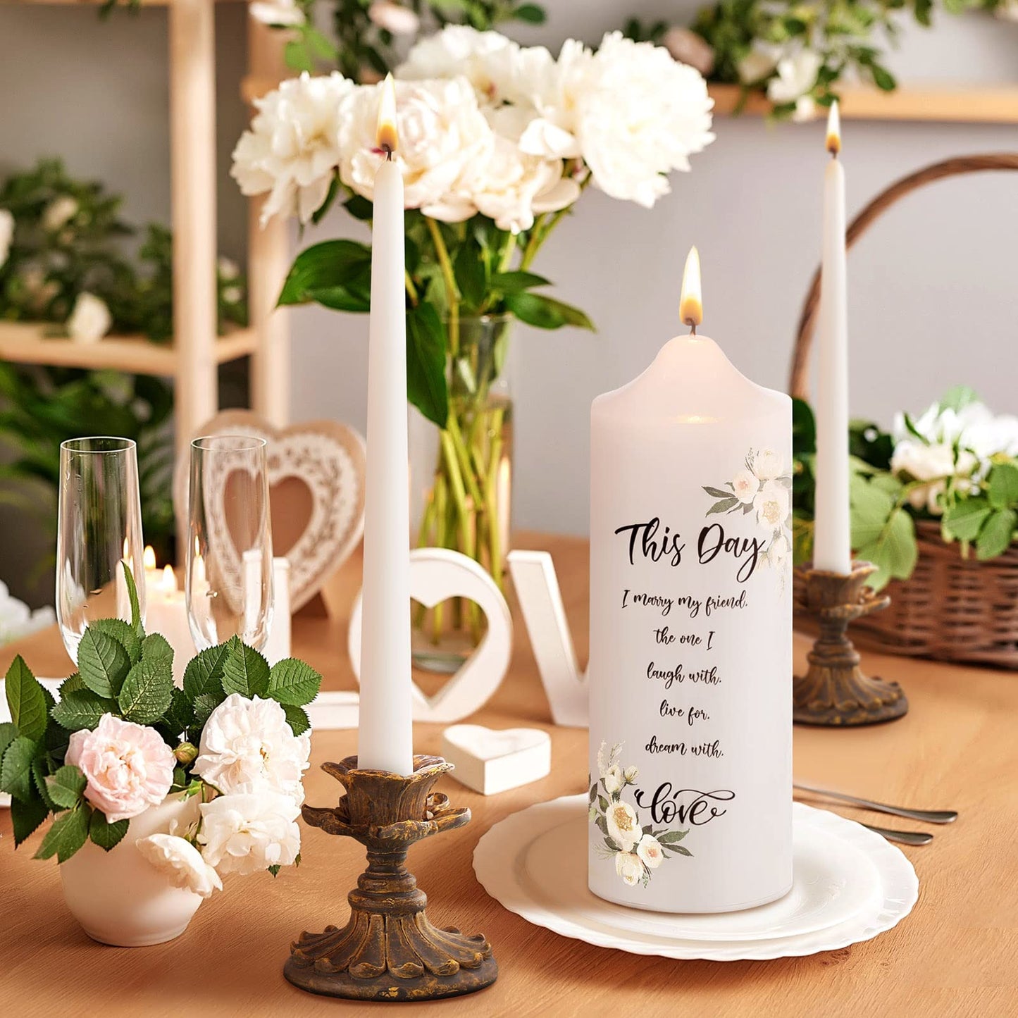 Frienda Unity Candles for Wedding Ceremony Set Wedding Unity Taper Candles Catholic Religious Ceremony Accessories(Eucalyptus Leaf)