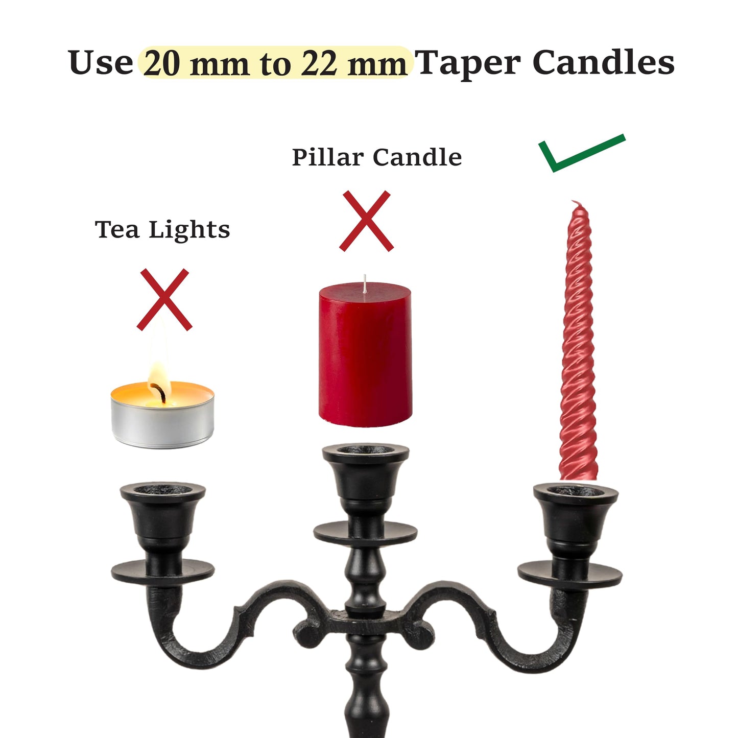 Rely+ 3 Arm Baby Candelabra Black Matte 8 Inch Taper Candle Holders Gothic Decorations Candlesticks Holder Home Decor Wedding Parties Centerpiece for Dining Table