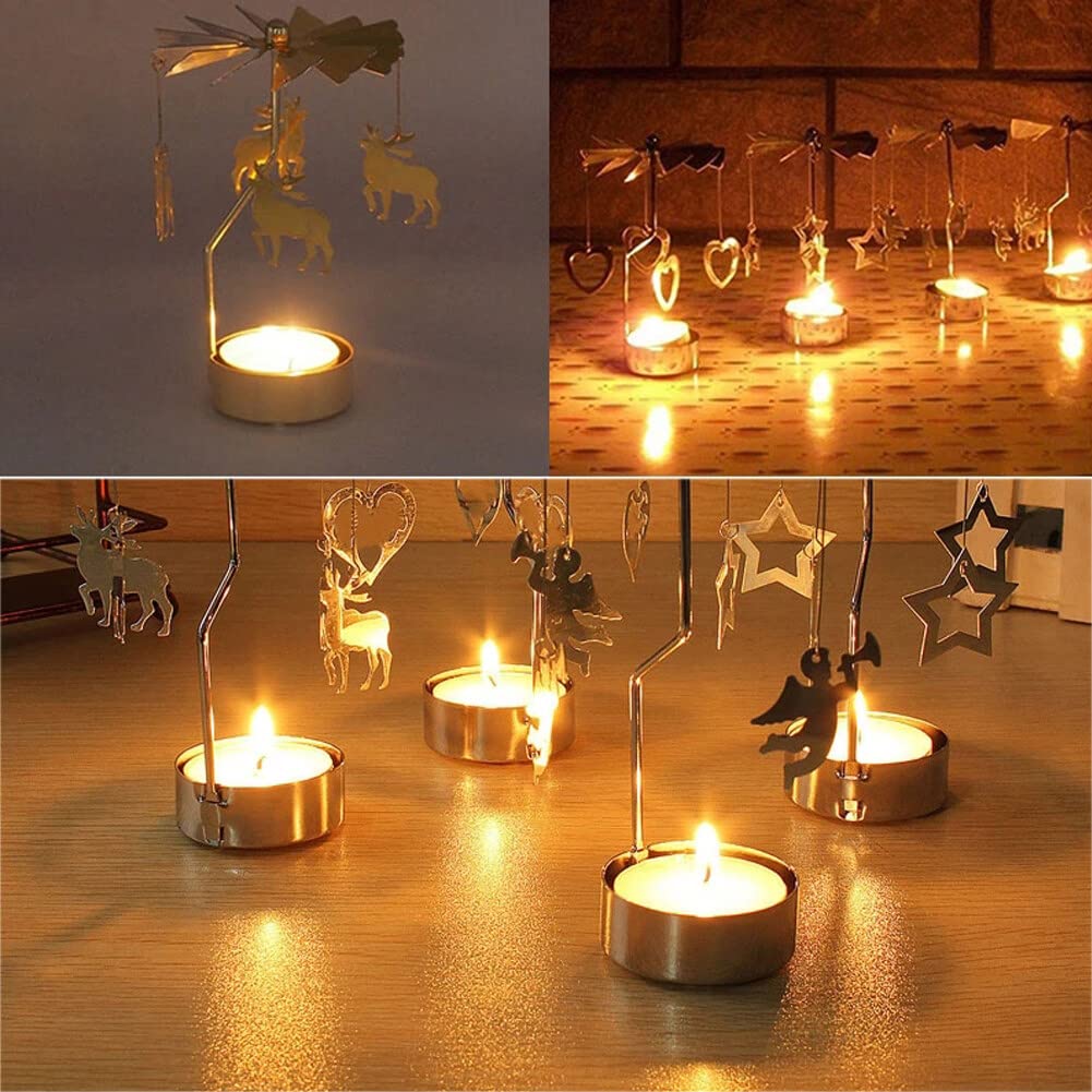 Eforcase Rotary Candle Holder, Gold Love Tea Lights Candle Holder, Spinning Candlestick Ornament for Wedding Party Christmas Home Decoration