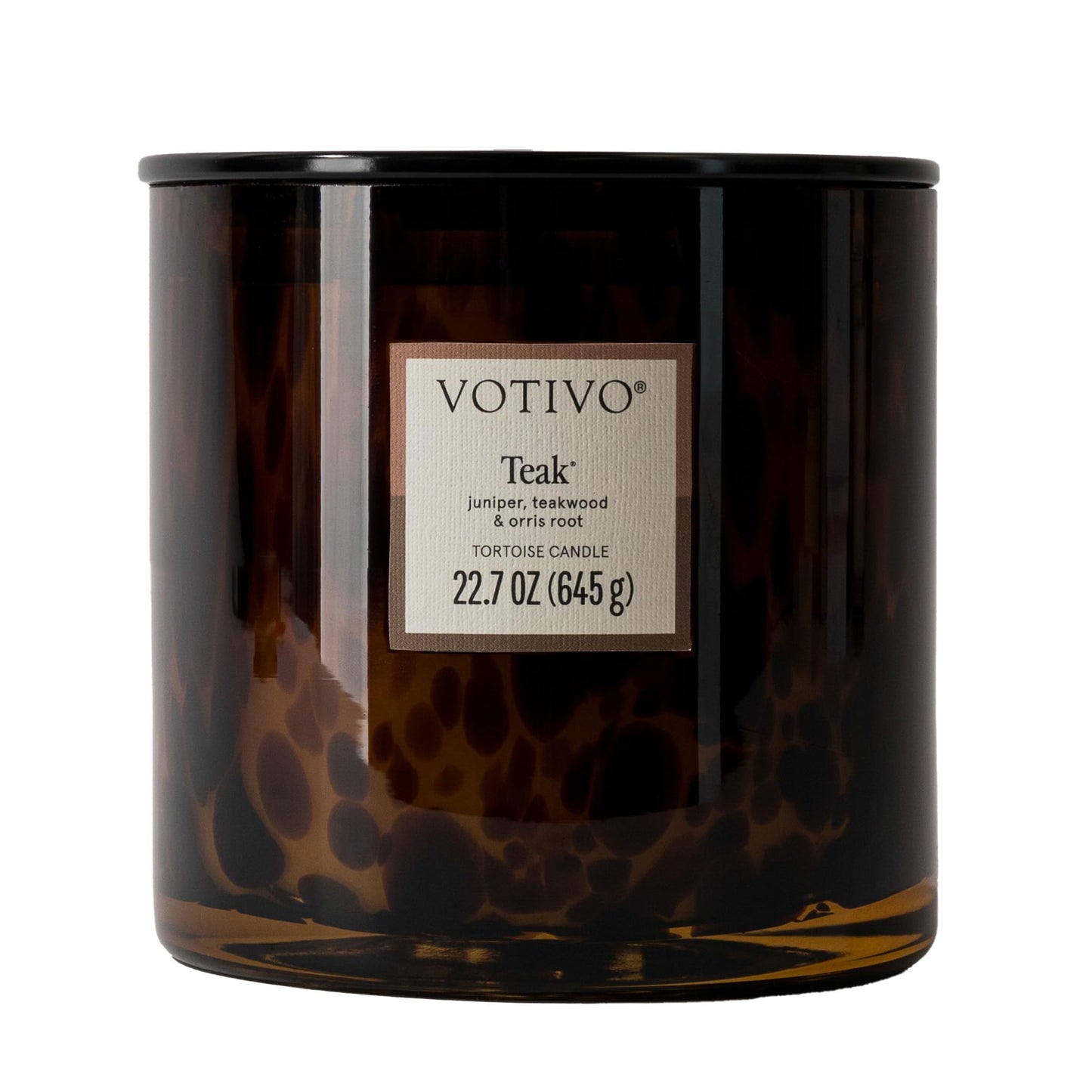 Votivo Teak Tortoise Scented Candle | 22.7 oz Soy Wax Blend | Woody Outdoors Scent | Decorative Home Decor Tortoiseshell Pattern | 100 Hour Burn Time