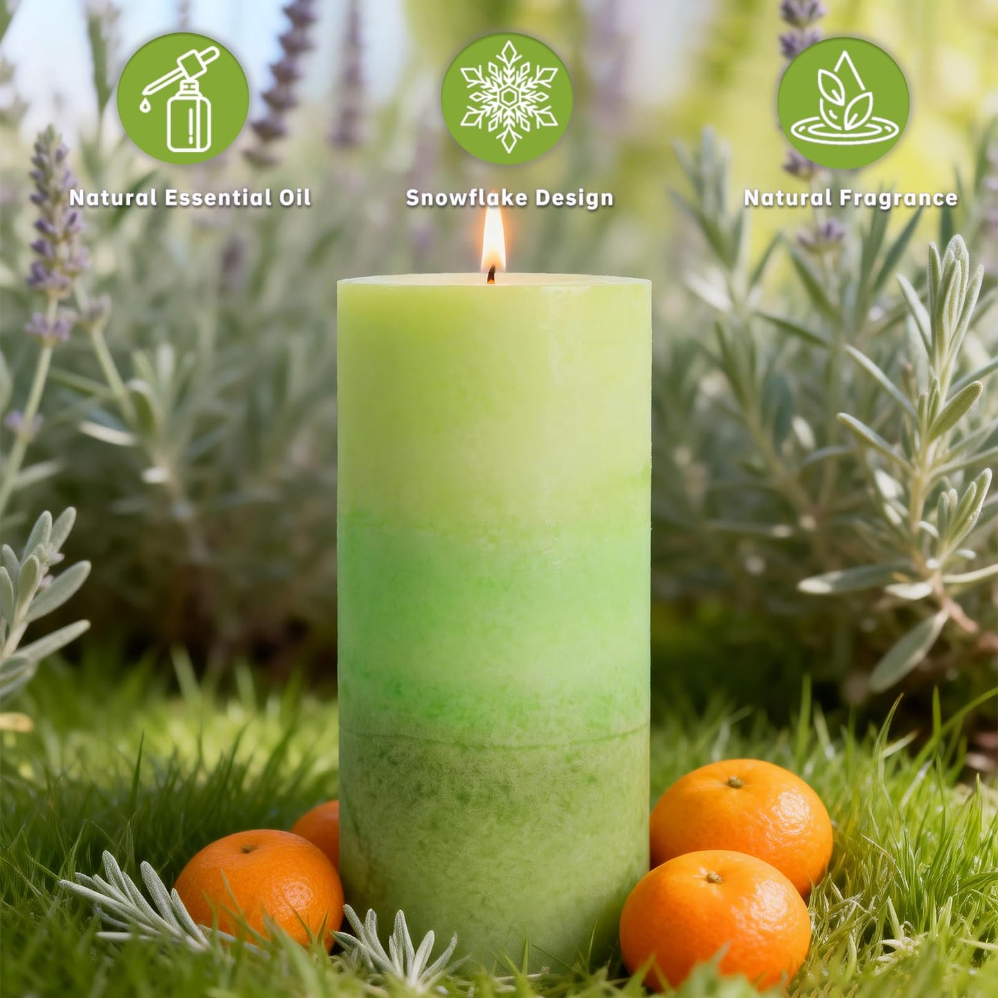Sage & Citrus Scented Pillar Candles, 2.8x6 Inch Green Pillar Candle Natural Fragrance Candles 210H Long Burning Smokeless Pillar Candle for St. Patrick's Day Home Decor Wedding, 3 Pack