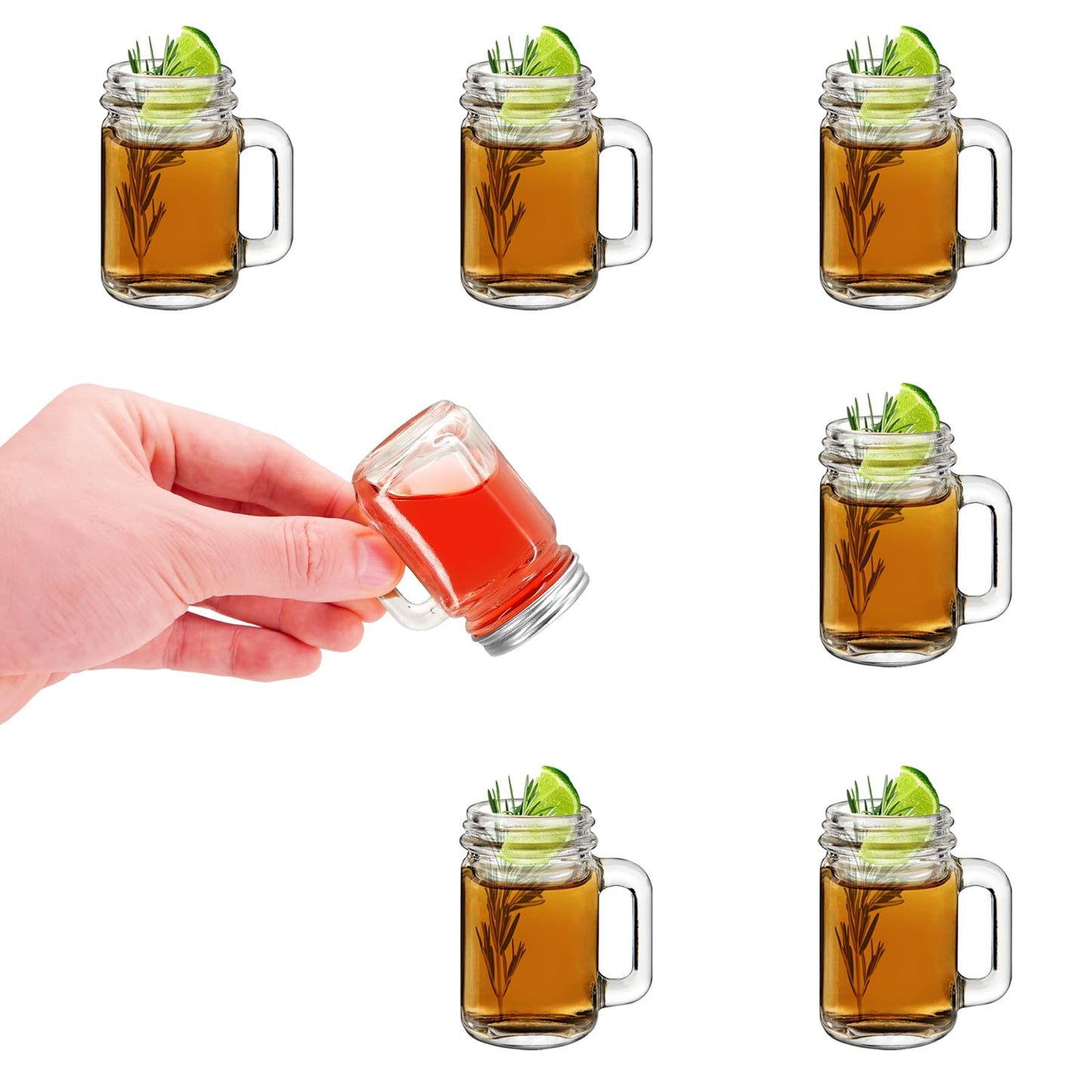 eispap 6 Pcs Mini Mason Jar with Handles,1.7oz/50ml,Premium Shot Glasses with Leakproof Lids for Drink,Dessert,Condiments,Jams,Candle,Craft (6)