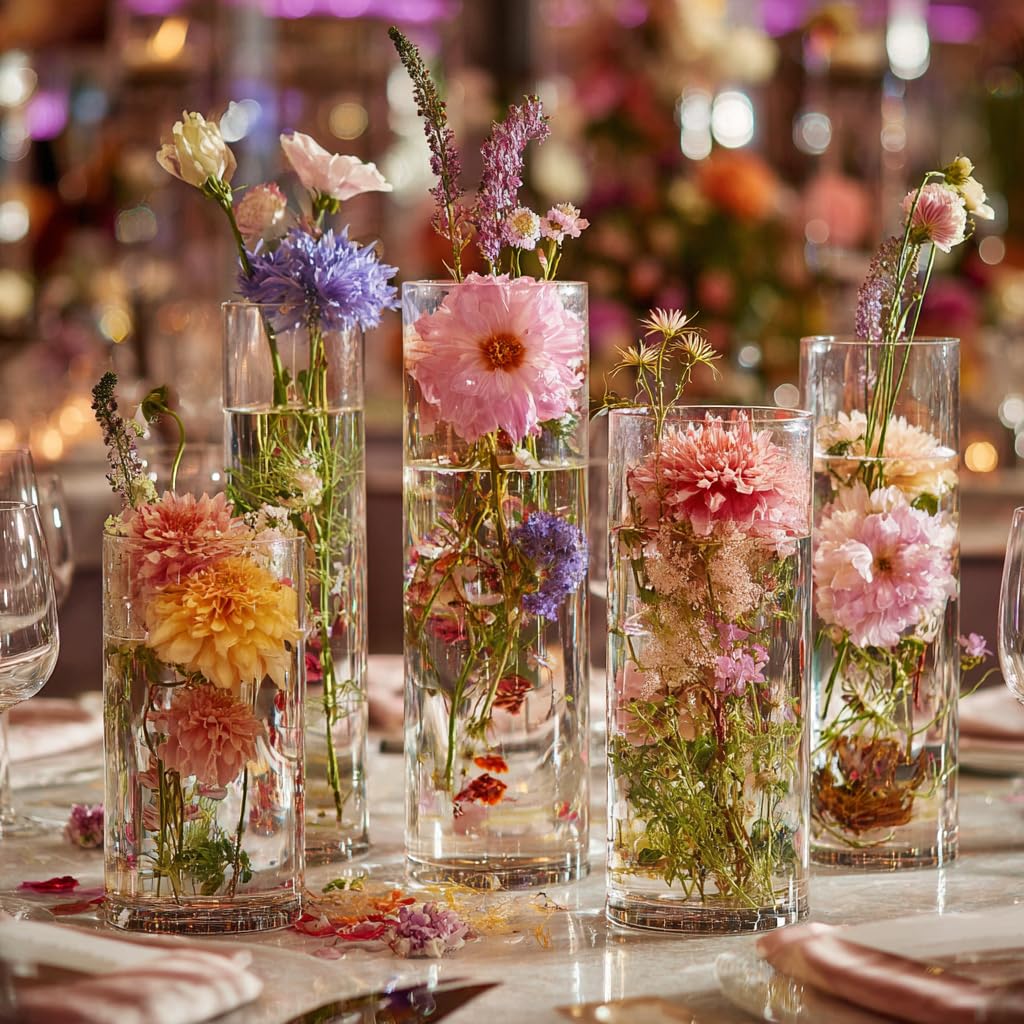 42pcs Big Glass Vase Cylindrical Vase for Tabletop Decoration, Candle Holder for Centerpieces, Pebble Vase for Party, Wedding, Banquet Decoration