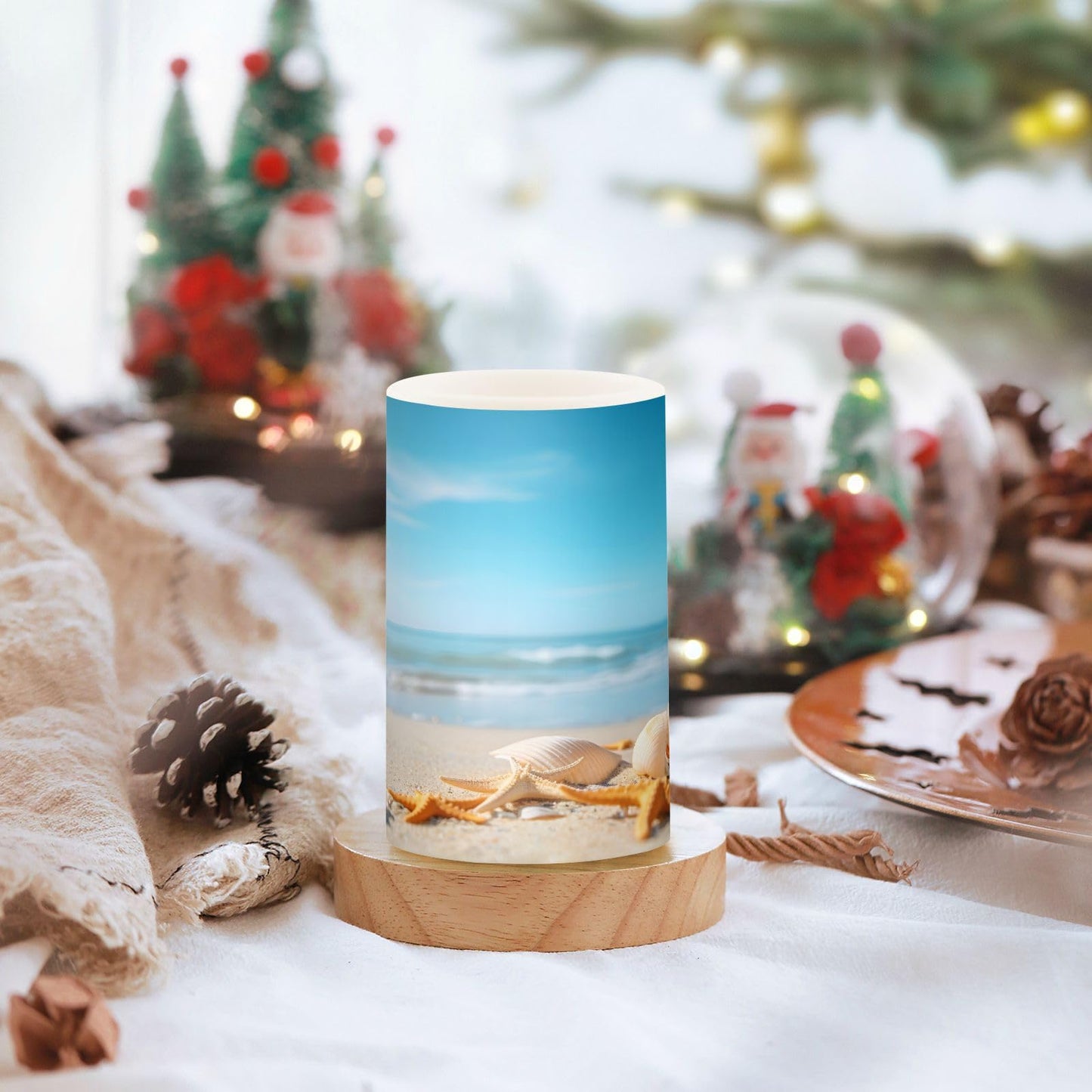 ALAZA Shells Beach Seashores Summer Flickering Flameless Candles Battery Operated with Remote Timer,Tea Light Candles LED Pillar Votive Candles Set of 2 for Outdoor Indoor Decorations