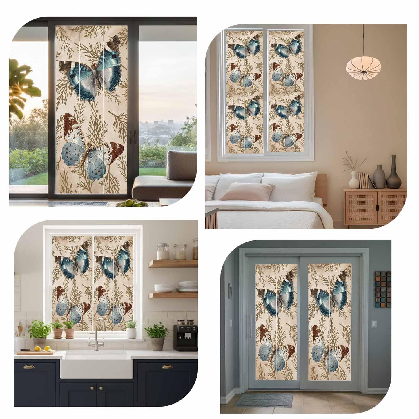 Vintage Butterflies Privacy Window Film, Brown Branch Leaf Plant Insects Stained Glass Film Non-Adhesive Window Clings, UV Blocking Static Sticker Covering Reusable for Home 19.6x39.3in