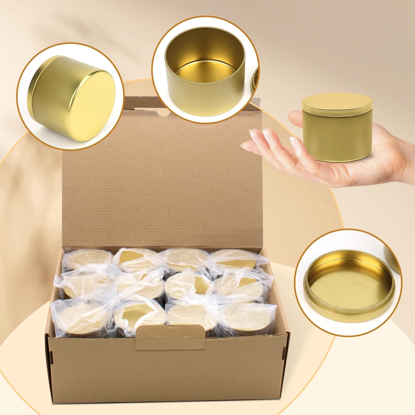 YJHSS 24-Pack 8oz Candle Tins with Lids, Metal Candle Jars for Candle Making, Empty Containers Vessels Bulk for Small Business & Beginners DIY Storage -Gold