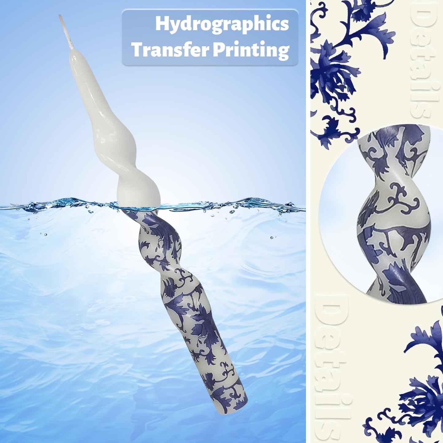 Unscented Floral Taper Candle Spiral Candlesticks Blue and White Printed Twisted Candle Handmade 10 Inch Long Candle Sticks for Home Dinner Gifts,4Pcs