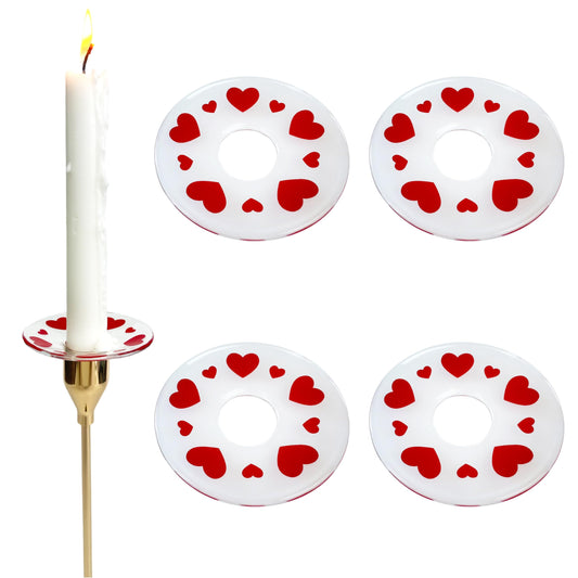 VGEUNA 4 Pieces Patterned Glass Bobeches for Candlestick Holder, Valentine's Day Hearts Design, Candle Drip Protector Guard, Wax Catcher Ring Accessories (Hearts)