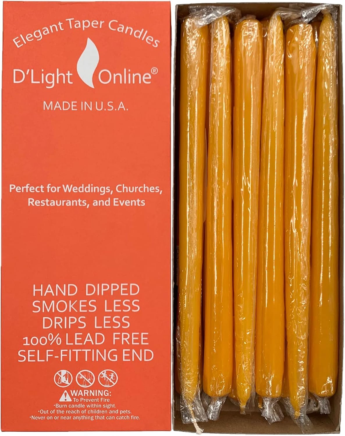D'light Online 10" Autumn Yellow Elegant Taper Candles Premium Quality Candles, Unscented, Hand-Dipped Tapered Candles, Dripless and Smokeless - Set of 12 Individually Wrapped (10 Inch, Autumn Yellow)