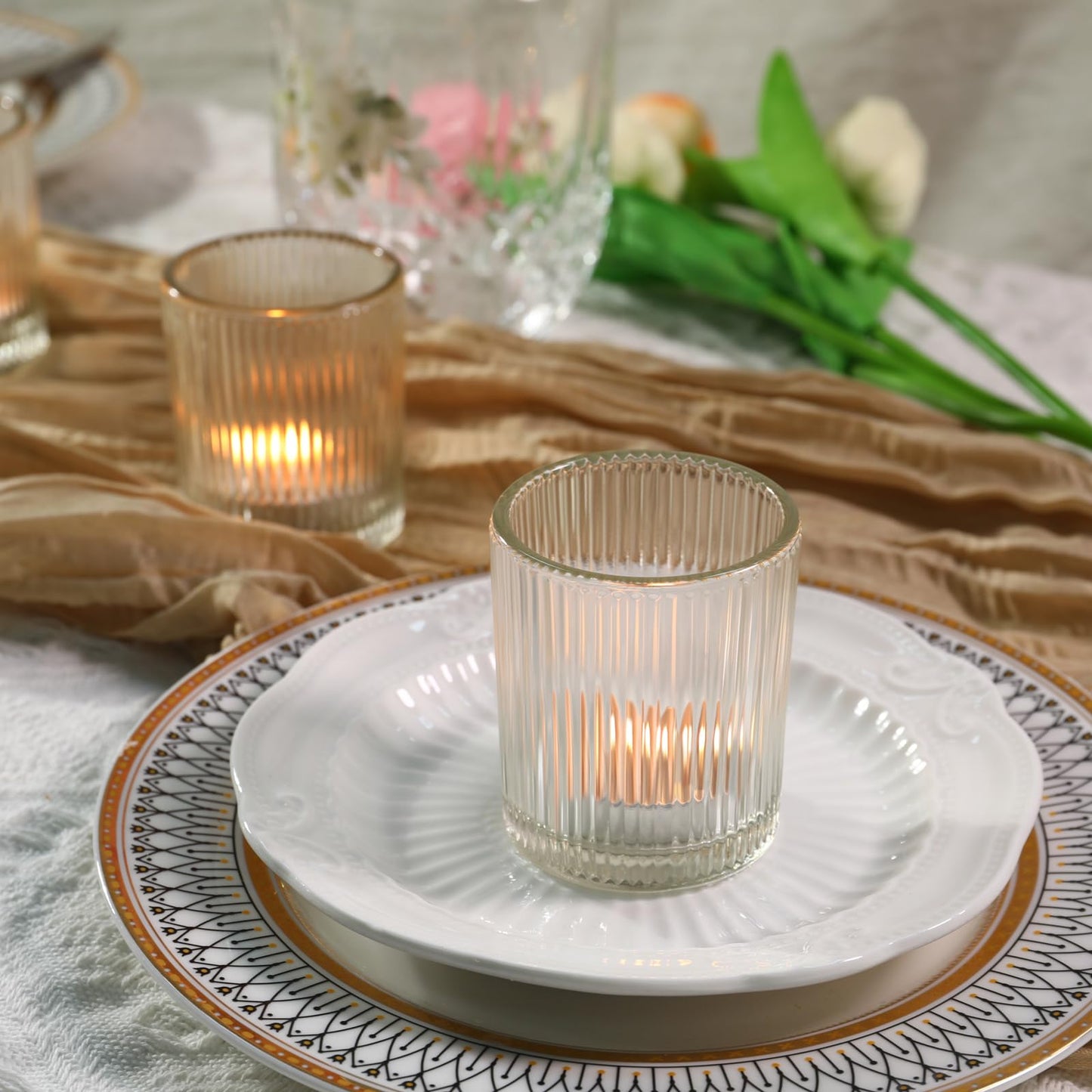 24 Pcs Votive Candle Holders - Clear Glass Tea Lights Candle Holder in Bulk for Table Centerpiece, Tealight Candle Holder for Weddings, Home Decor, Baby Shower, Special Occasions (Clear, 24)