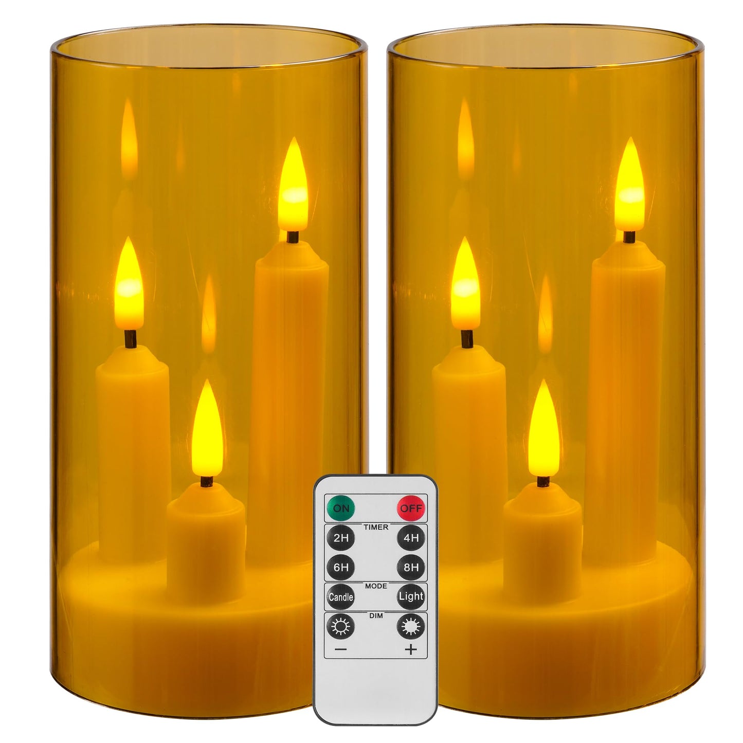 2 Pack 3D Wick Flameless Taper Candles, Champagne Transparent Acrylic Cover, Remote Control Flickering LED Candles, Battery Operated Electric Candles for Wedding Party Christmas Home Table Decor.