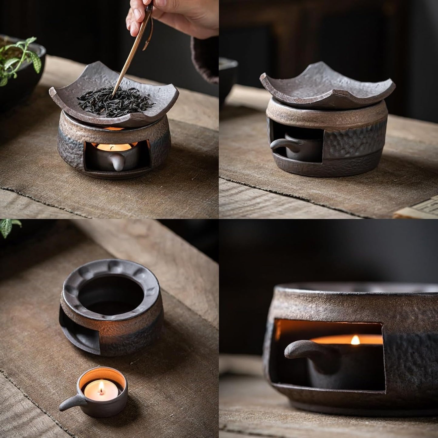 Ceramic Tea Stove Warmer Set, Aromatherapy Burner, Handmade Ceramic Candle Wax Melts Warmer with Tealight Holder, for Meditation (B)
