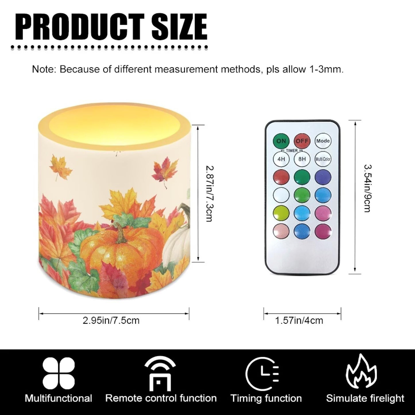 Cozeyat Harvest Pumpkin Flameless Candles 4 Pack Battery Operated with Remote Control Timer LED Pillar Candles Waterproof for Indoor Outdoor Use