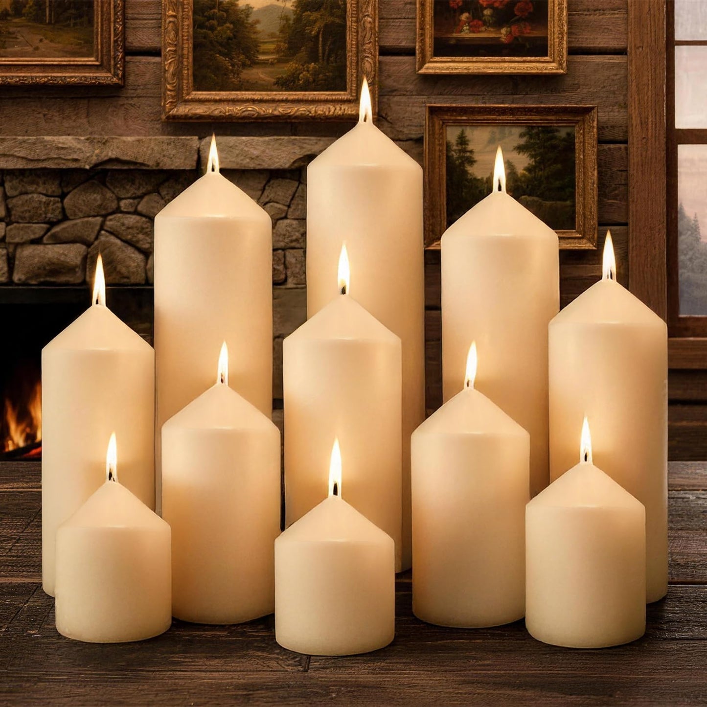 Trxvxo Ivory Pillar Candles Bulk Set of 12, 3 Different Lengths 3 x 3/6/8 Inch (4 Each), Hurricane Candles, Dripless Unscented Smokeless, Gives You a Better Atmosphere When Organizing an Event Party.