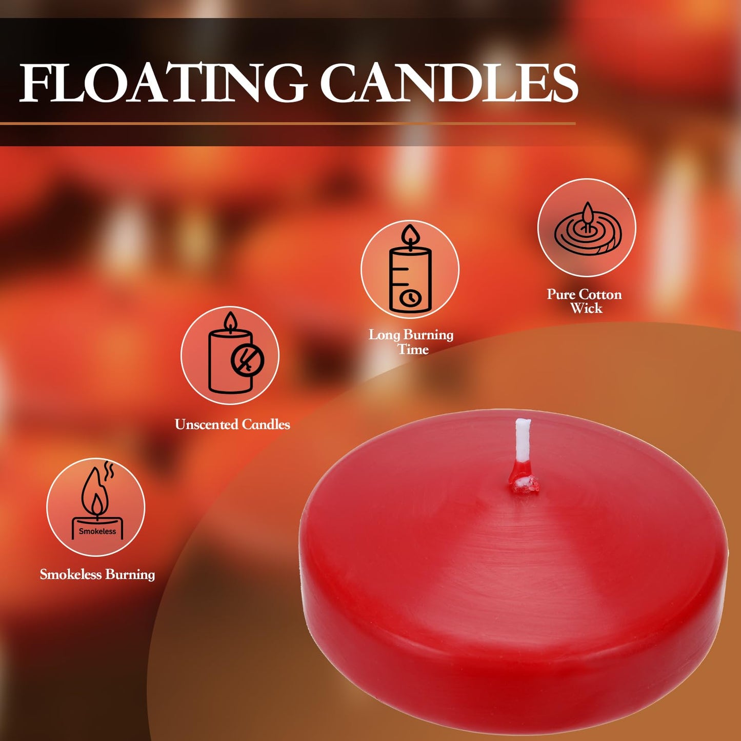 3 inch Floating Candles 36 Packs Red Floating Candle for Centerpieces 8-9 Hours Floating Candles 3” Water Candles for Cylinder Vases, Pool, Wedding, Mother's Day, Party