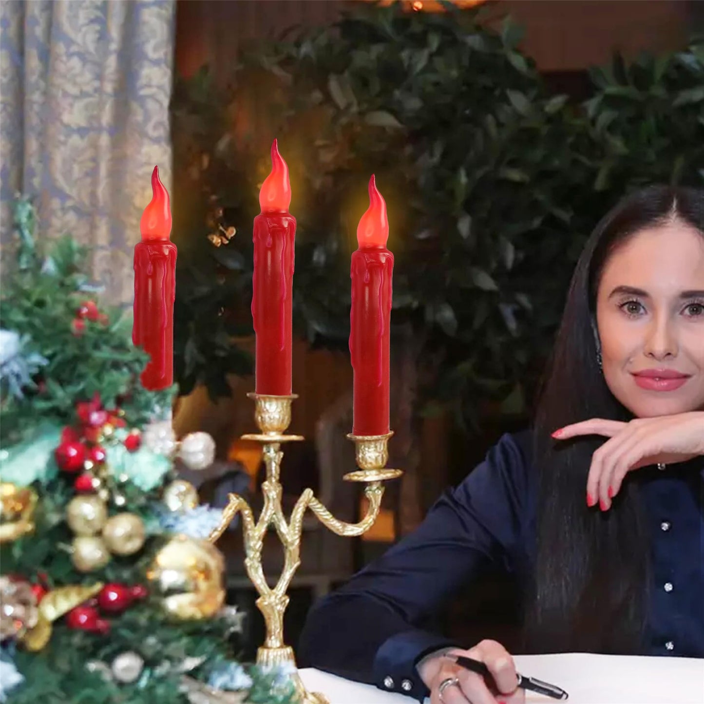 Gedengni Red Candlesticks Flameless Taper Candle, 4pcs Short LED Tapered Candles Remote Dipped Candle 6inch Battery Chandelier for Enchanting Christmas Harry Potter Inspired Vigils,R