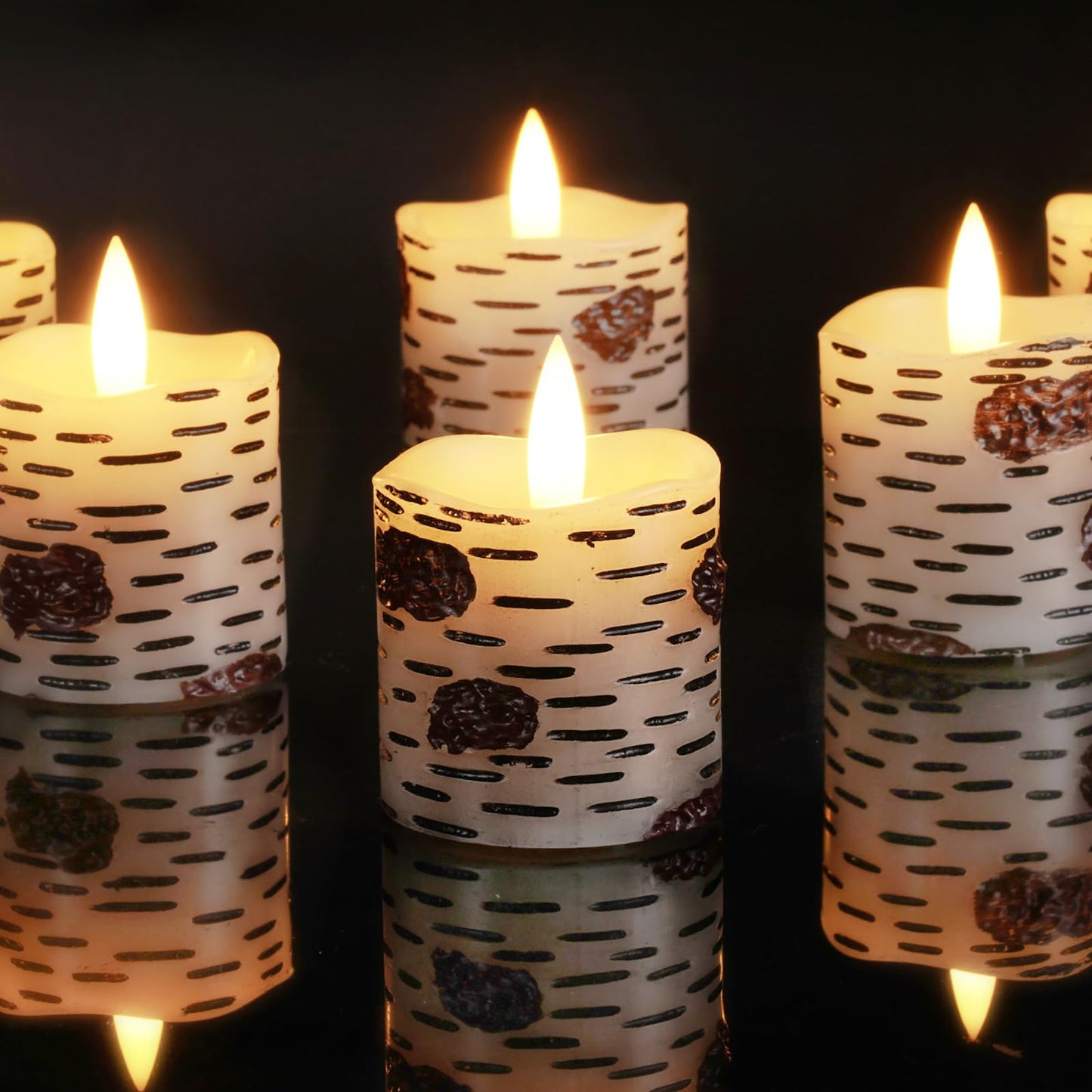 Homemory Flameless Votive Candles with Timer, 2" x 2" Birch Bark Real Wax, 400+Hour Realistic Black Wick Battery Operated Fake Candles, 6 Pack for Wedding, Party and Holiday Decoration