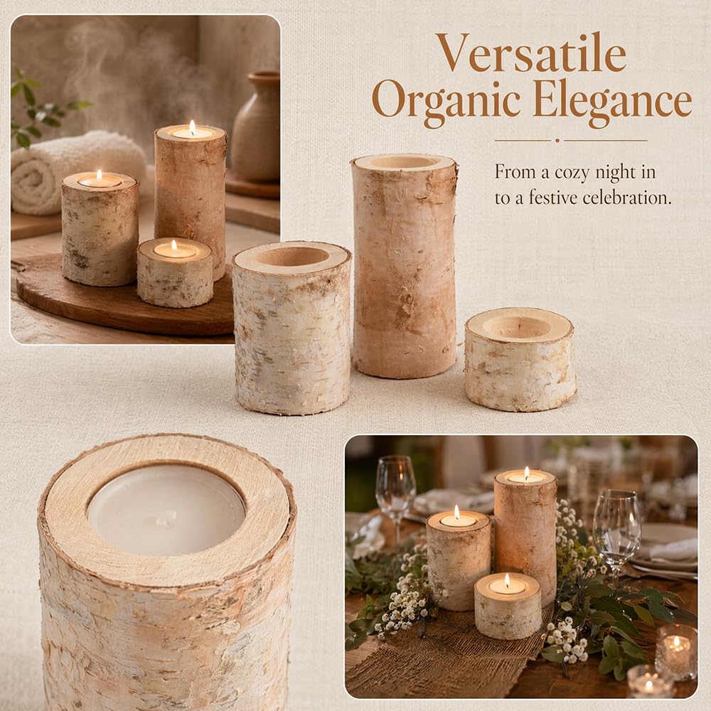 Hagao Birch Wooden Tea Light Candle Holders, Personalized Votive Tealight Holder for Wedding Party Birthday Holiday Set of 3 (2",4",6")
