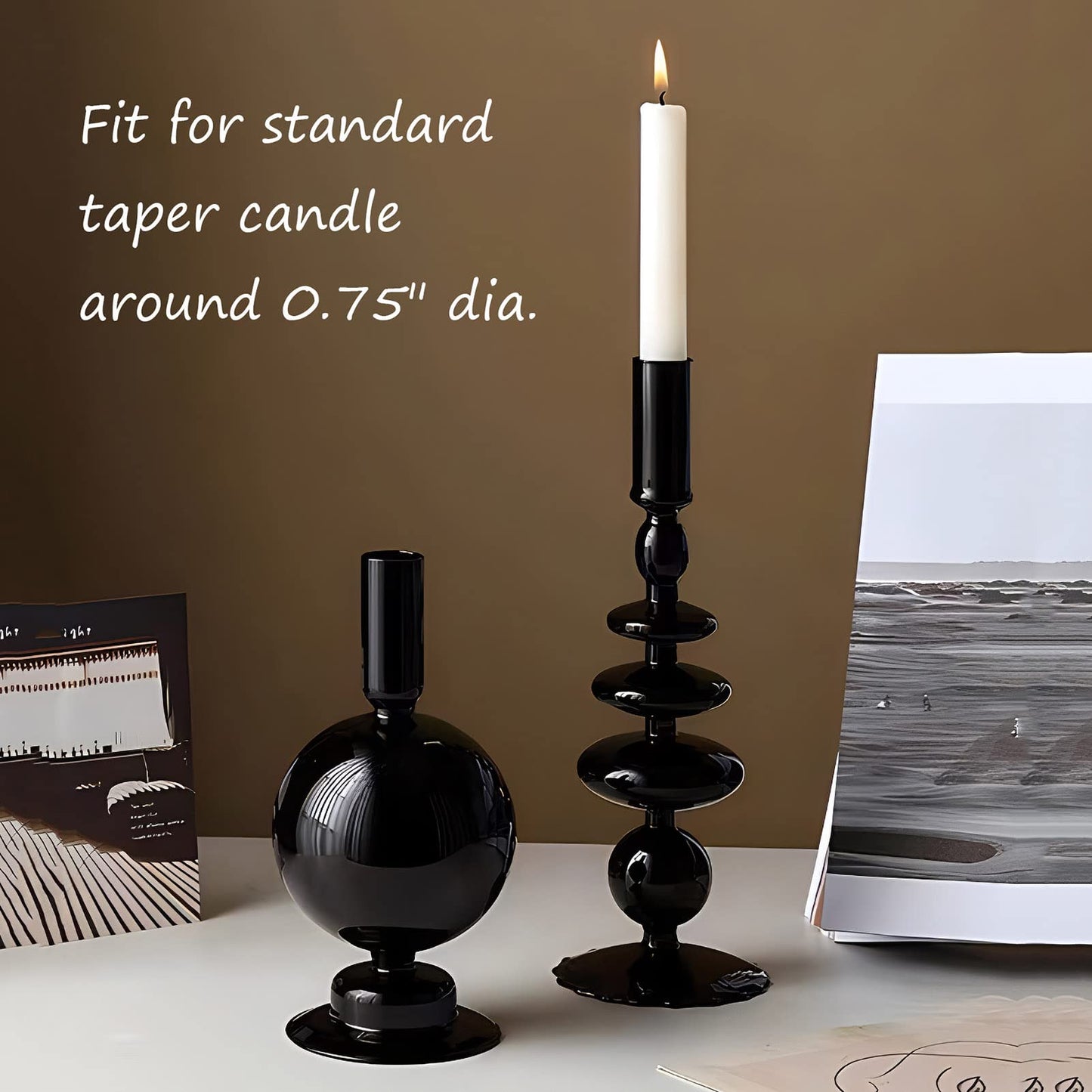 Amanman Candle Stick Candle Holder, Glass Candle Holders for Table Centerpiece, Modern Style Black Candle Holder Mixed 4pcs
