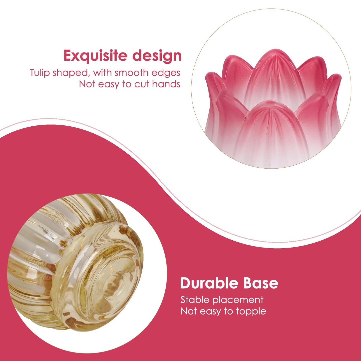 TOCCOOL 4 Pack Tulip Flower Shaped Glass Candle Holders for Votive & Tealight Candles, Wedding Table Centerpiece Decor & Home Decor (Amber, Pink-White Gradient)