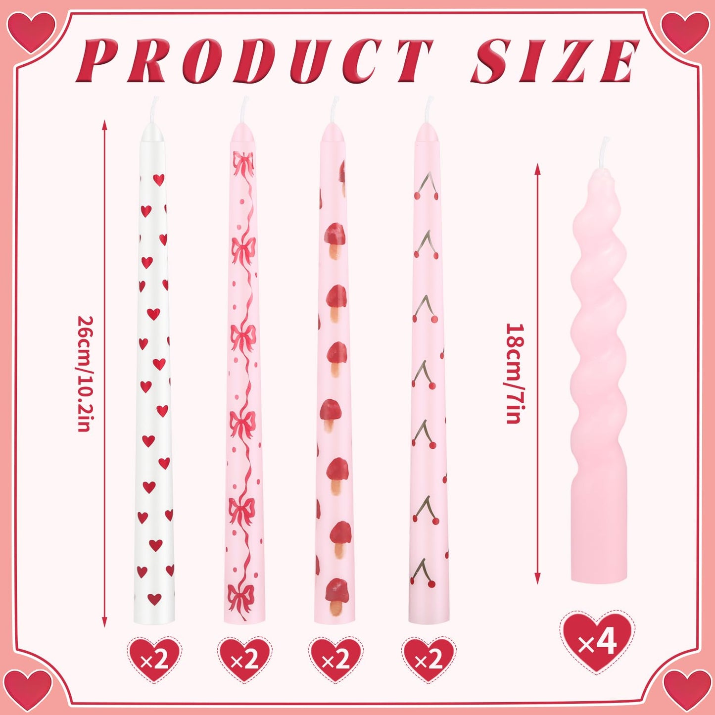 Nuanchu 12 Pcs Galentine's Day Taper Candles Valentines Heart Bow Pink Spiral Candle Sticks Real Wax for Valentines Day Bridal Shower Wedding Anniversary Birthday Dinner Table Home Decor
