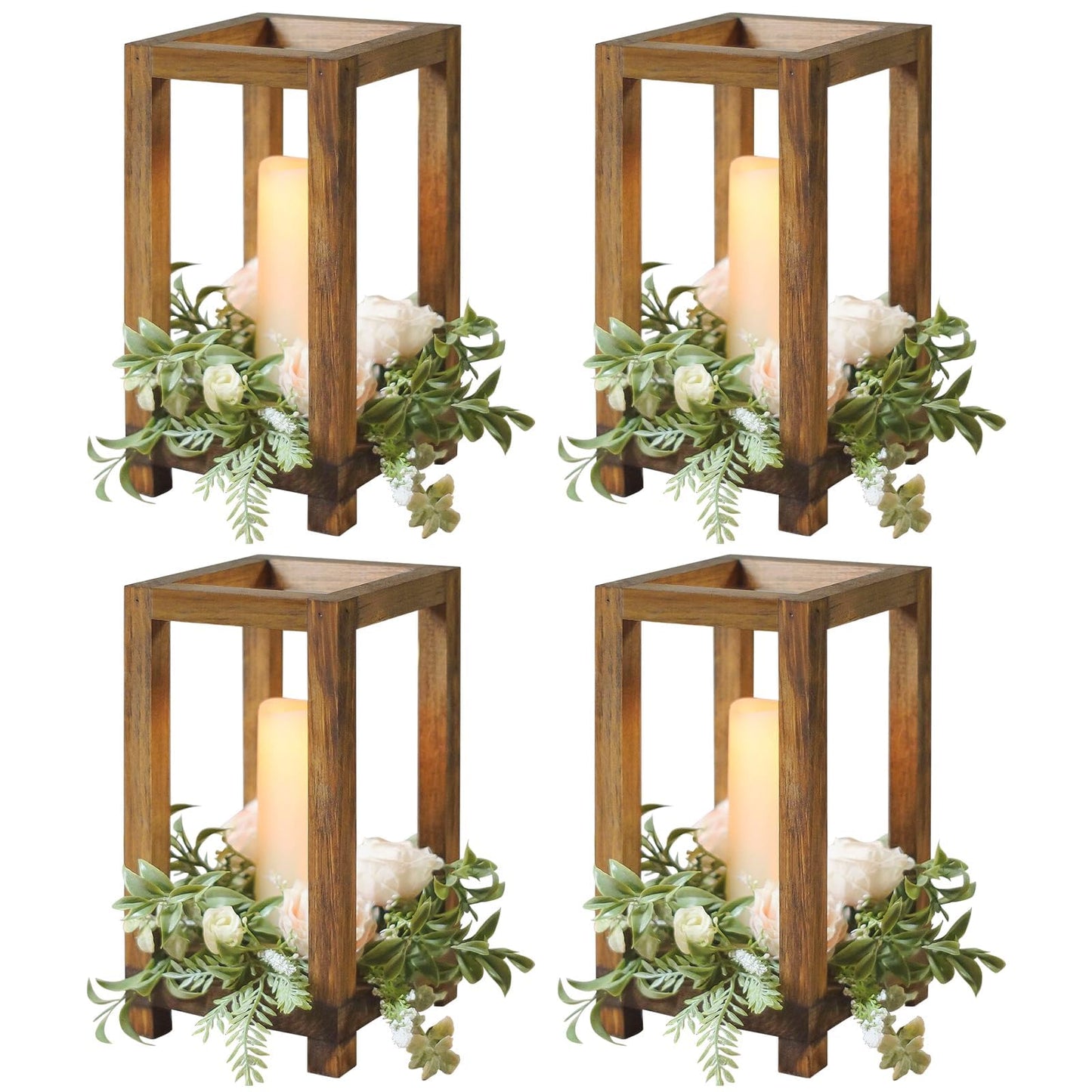 4 Pcs Wooden Lanterns Wedding Centerpiece for Tables, Farmhouse Candle Lantern, Perfect Centerpiece Table Decorations, Candle Holder Decorative for Wedding Party, Table Valentine Decor