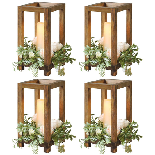 4 Pcs Wooden Lanterns Wedding Centerpiece for Tables, Farmhouse Candle Lantern, Perfect Centerpiece Table Decorations, Candle Holder Decorative for Wedding Party, Table Valentine Decor