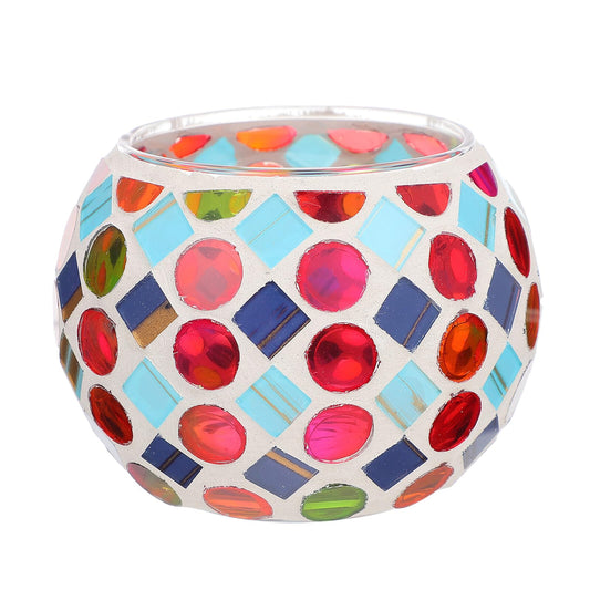 SOLUSTRE Colorful Mosaic Glass Tea Light Holder Handmade Votive Candle Stand for Wedding Birthday Holiday Home Decor with Elegant Lighting Effect