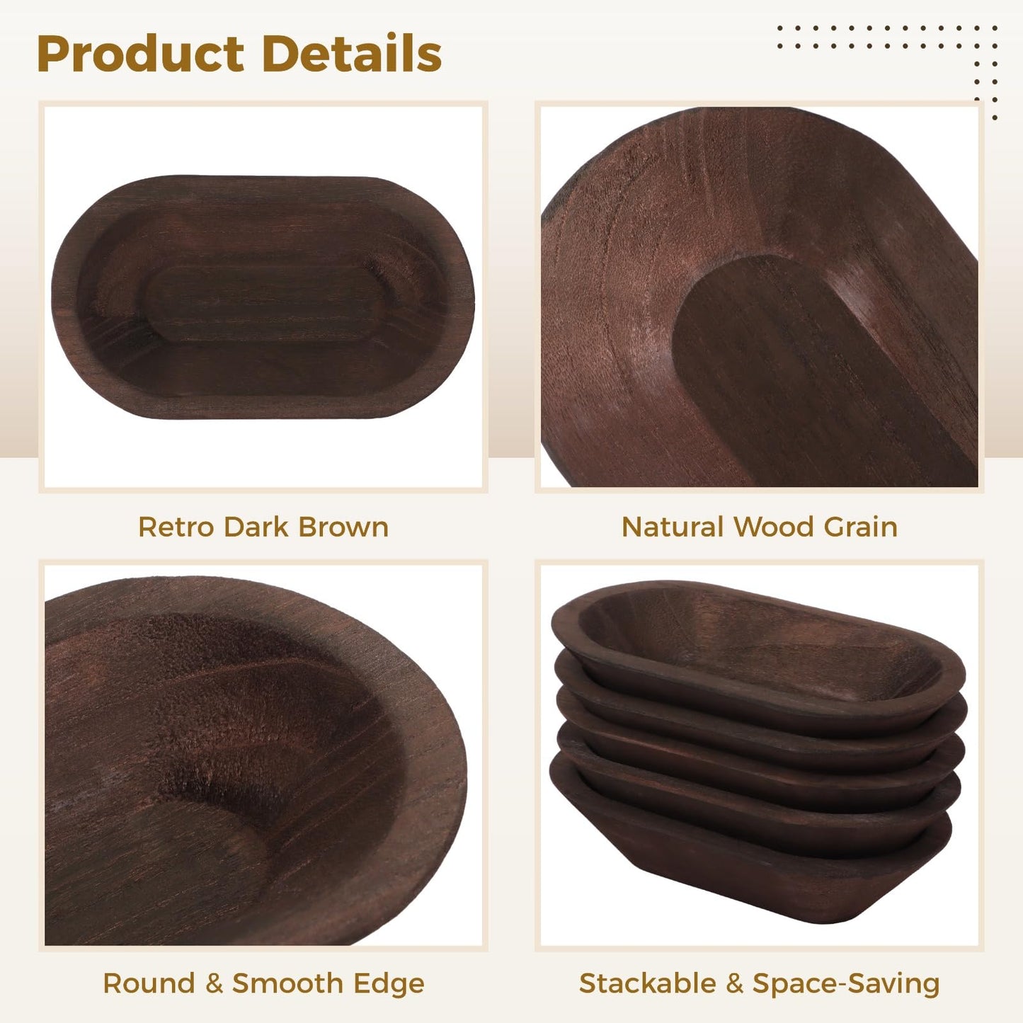 DORMIYA 10 PCS Wooden Dough Bowls, Rustic Wooden Candle Bowl for Decor, Woodens Dowls for DIY Candle Home Crafts Making, Farmhouse Decoration (Brown-10PCS)