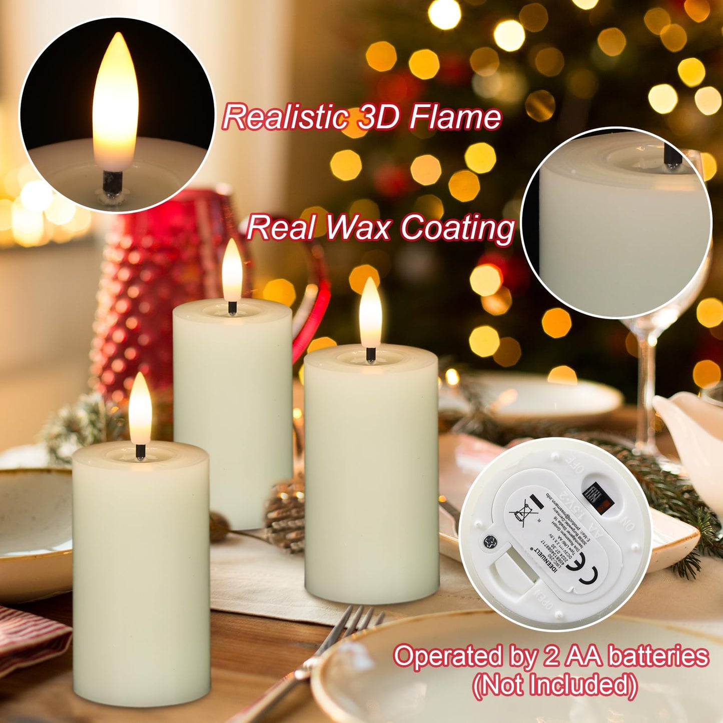 KunSwenn Flameless Candles with Remote Timer, 6 PCS Real Wax LED Votive Battery Operated Candles with 3D Flame, Flickering Pillar Candles for Christmas Home Decororations(Ivory, 4.5” x 1.9”)