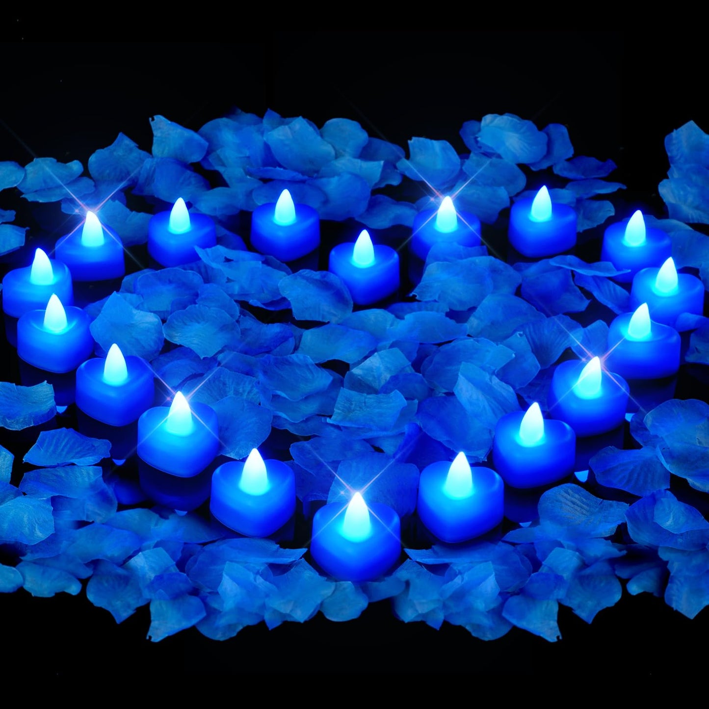 Amagic 4000 Pieces Blue Artificial Rose Petals with 50 Blue Heart LED Tea Lights, Rose Petals and Candles Set for Proposal, Anniversary, Romantic Night, Wedding Decor